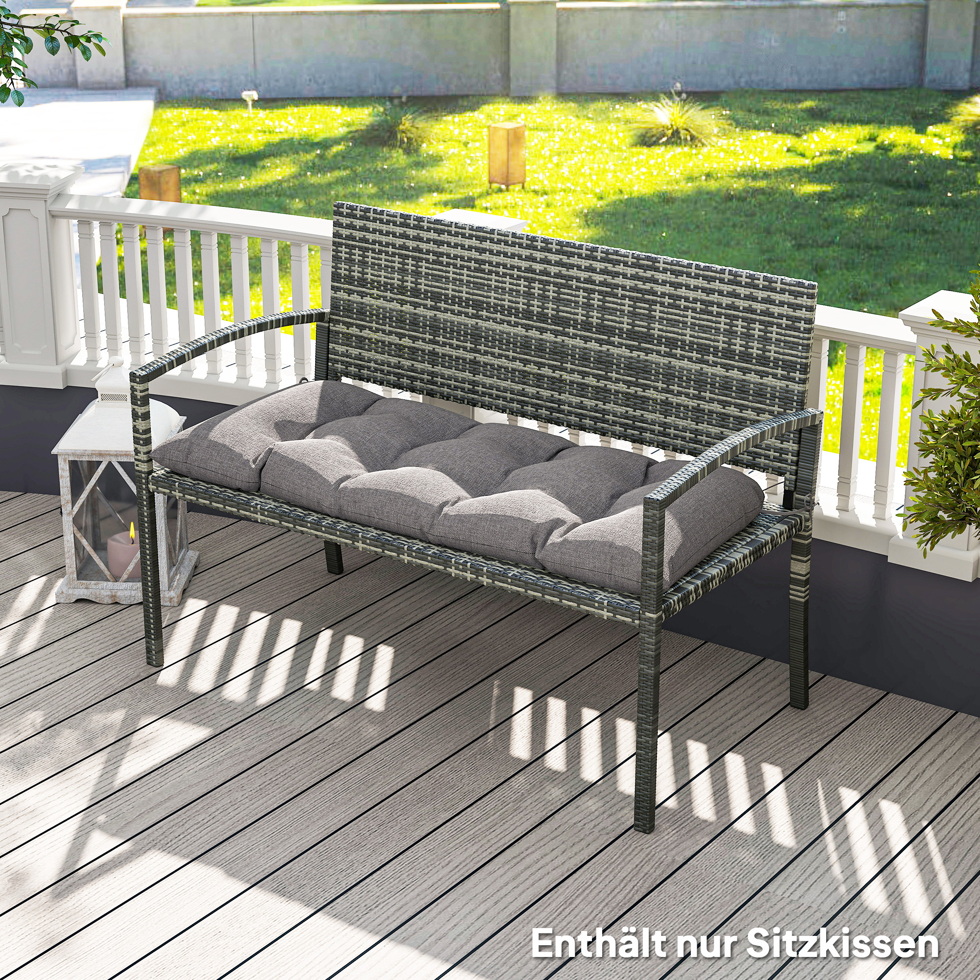 Outsunny Bankauflage 105 x 46 x 12,5 cm Bankkissen mit Bändern, Outdoor Sitzkissen für Gartenmöbel, Sitzbank, Grau