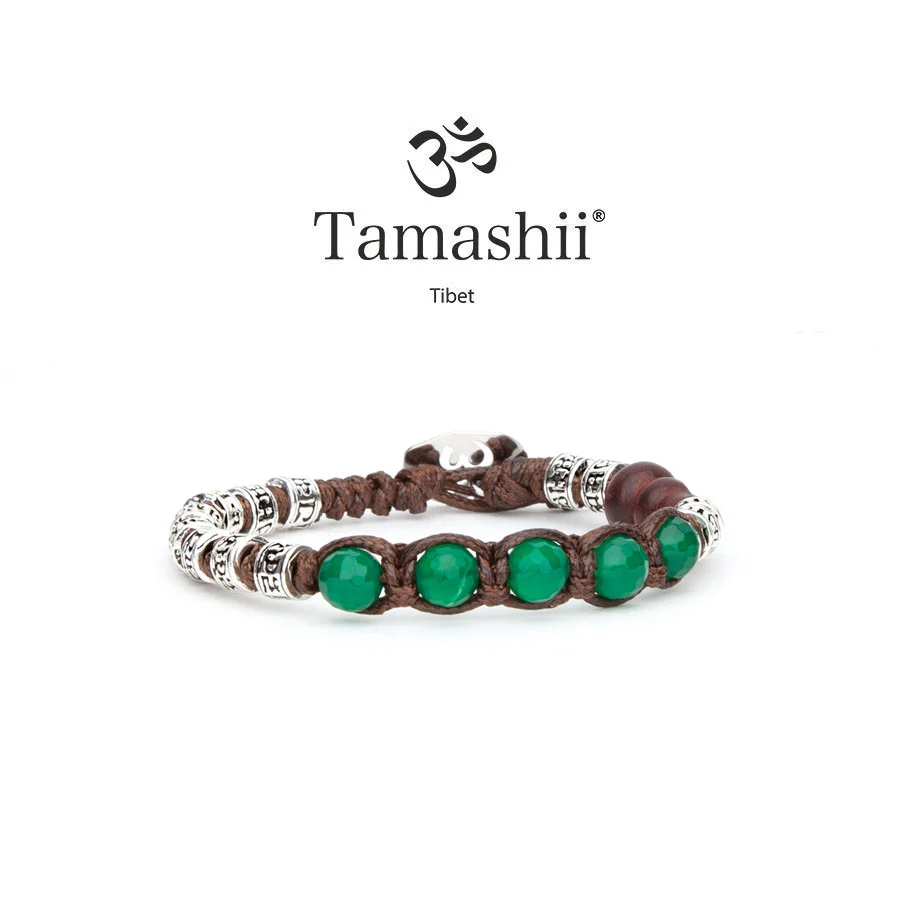 Bracciale Tamashii barilotti in argento e agata verde sfaccettata BHS924-S4-12