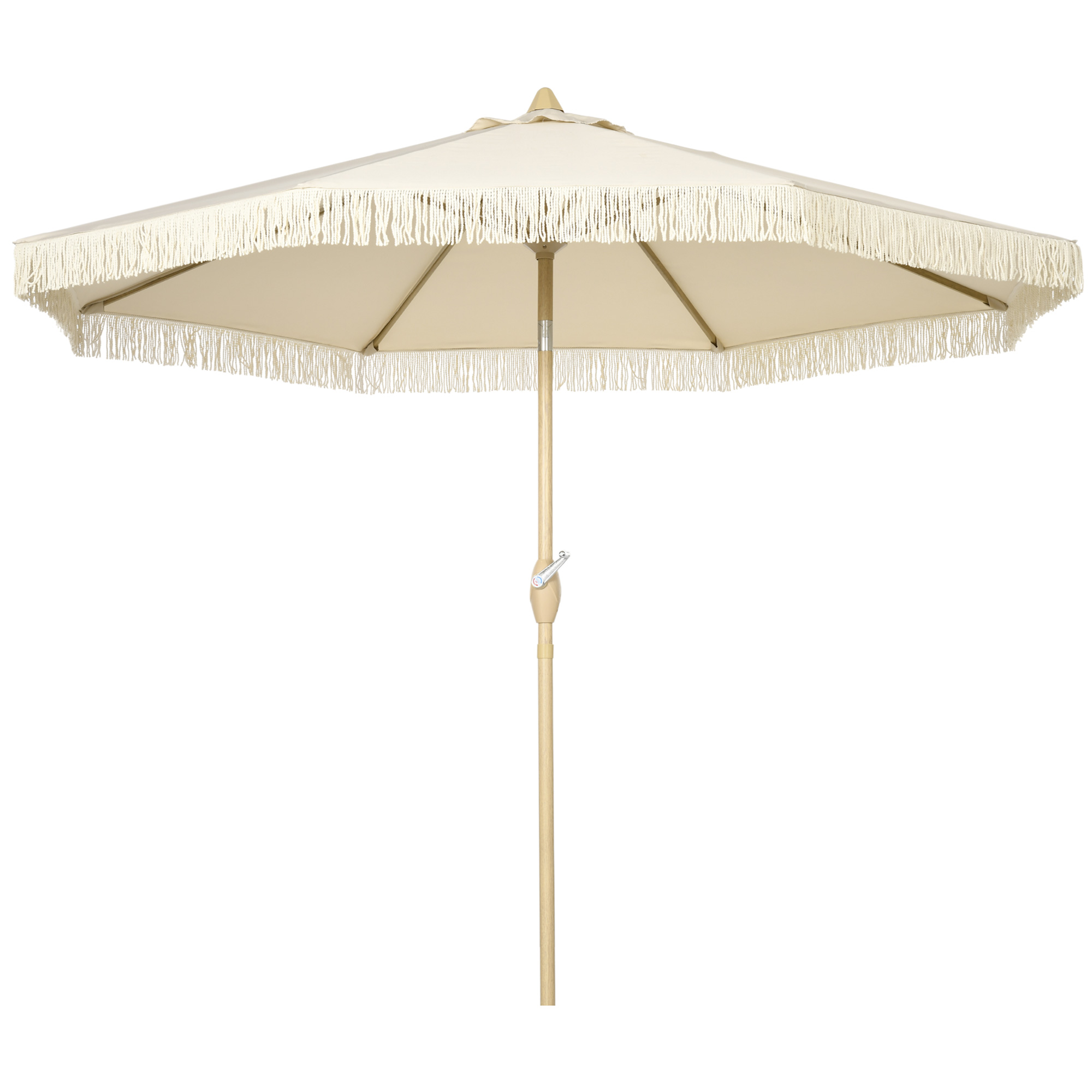 Outsunny Schwenkbarer Garten-Sonnenschirm mit Kurbel und Fransen im Bohème-Stil, 8 Streben, Ø 265 x 244H cm, Creme
