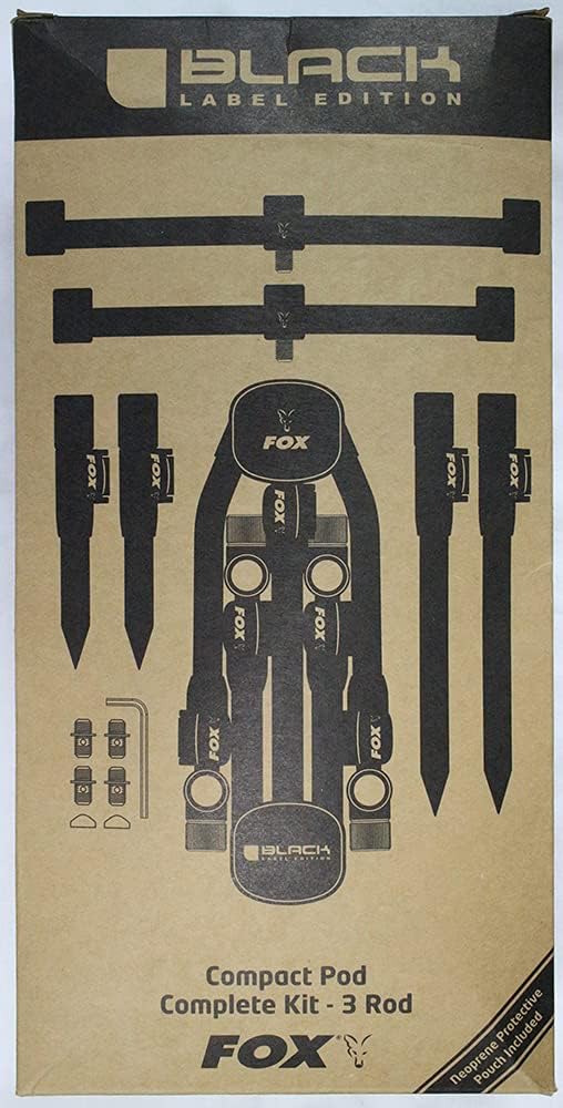 FOX Black Label Complete Pod 3-Rod Kit - Rod Pod zum Karpfenangeln, Rutenablage zum Angeln auf Karpfen & Raubfische, Rutenhalter