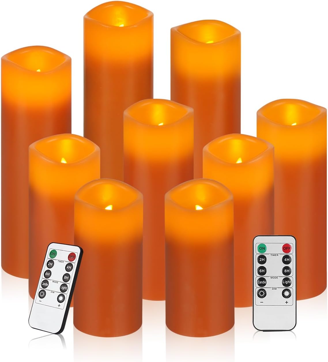 Vinkor Flammenlose Kerzen Batteriebetriebene Kerzen Echtwachs Stumpen LED-Kerzen mit 10-Tasten-Fernbedienung und Radfahren 24-Stunden-Timer (Orange 9er Set)