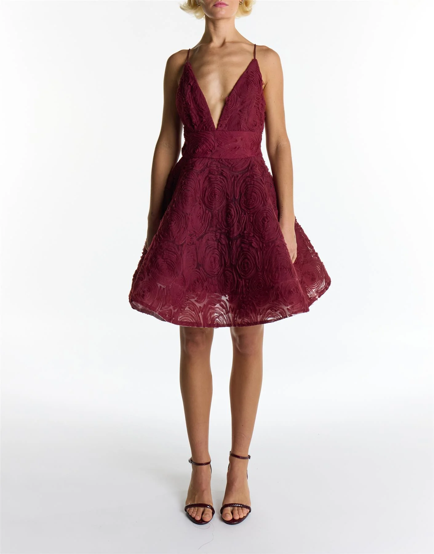 Zoya Burgundy Sculpted Mini Dress
