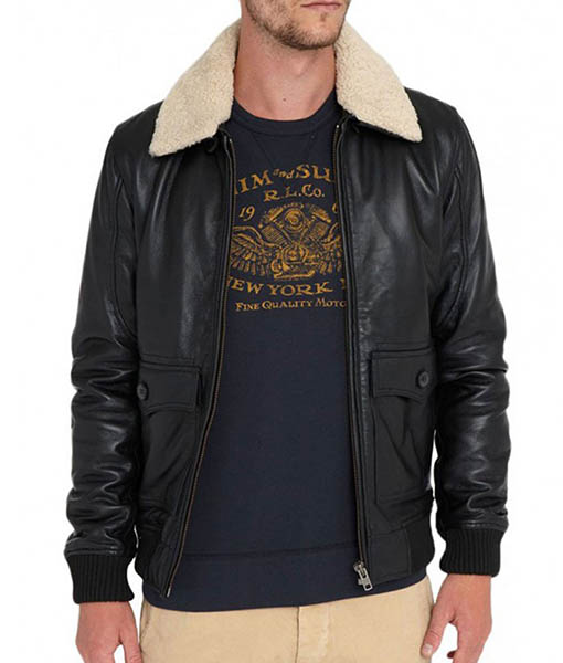 Men’s Black Leather Bomber Jacket