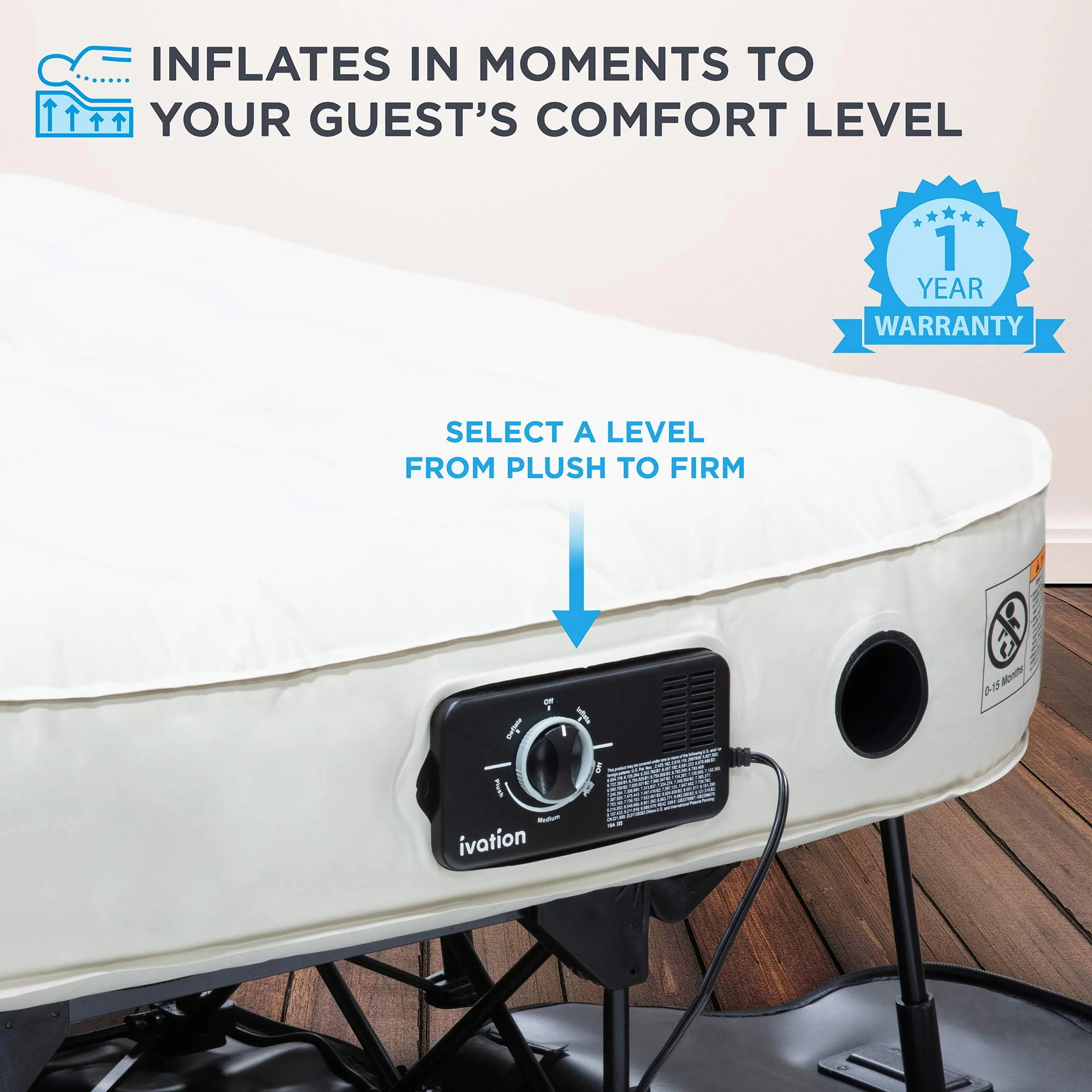 Ivation EZ-Bed Self Inflating Air Mattress, Twin Air Mattress with Built In Pump & Case