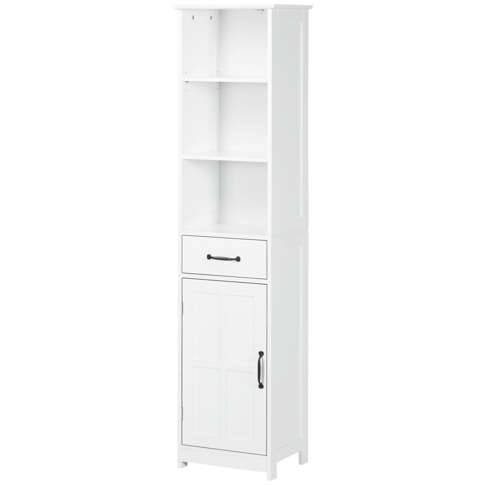 kleankin Badezimmerschrank mit 3 offenen Fächern, Schublade und verstellbarem Regal, 40 x 30 x 164 cm, weiß