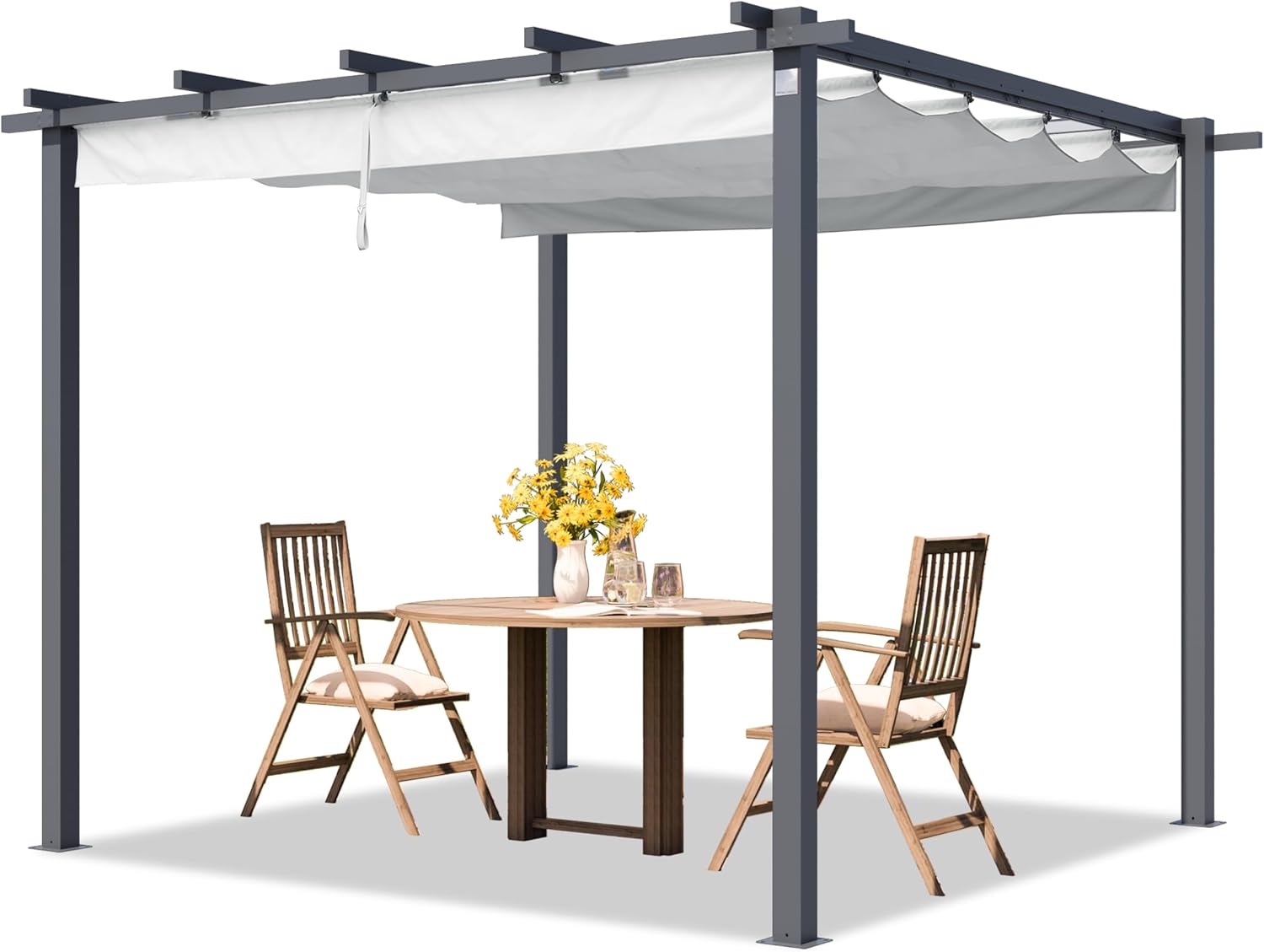 PRIMEYARD Pergola 3 x 3 m Garden Gazebo with Sliding Roof Grey - Steel Frame