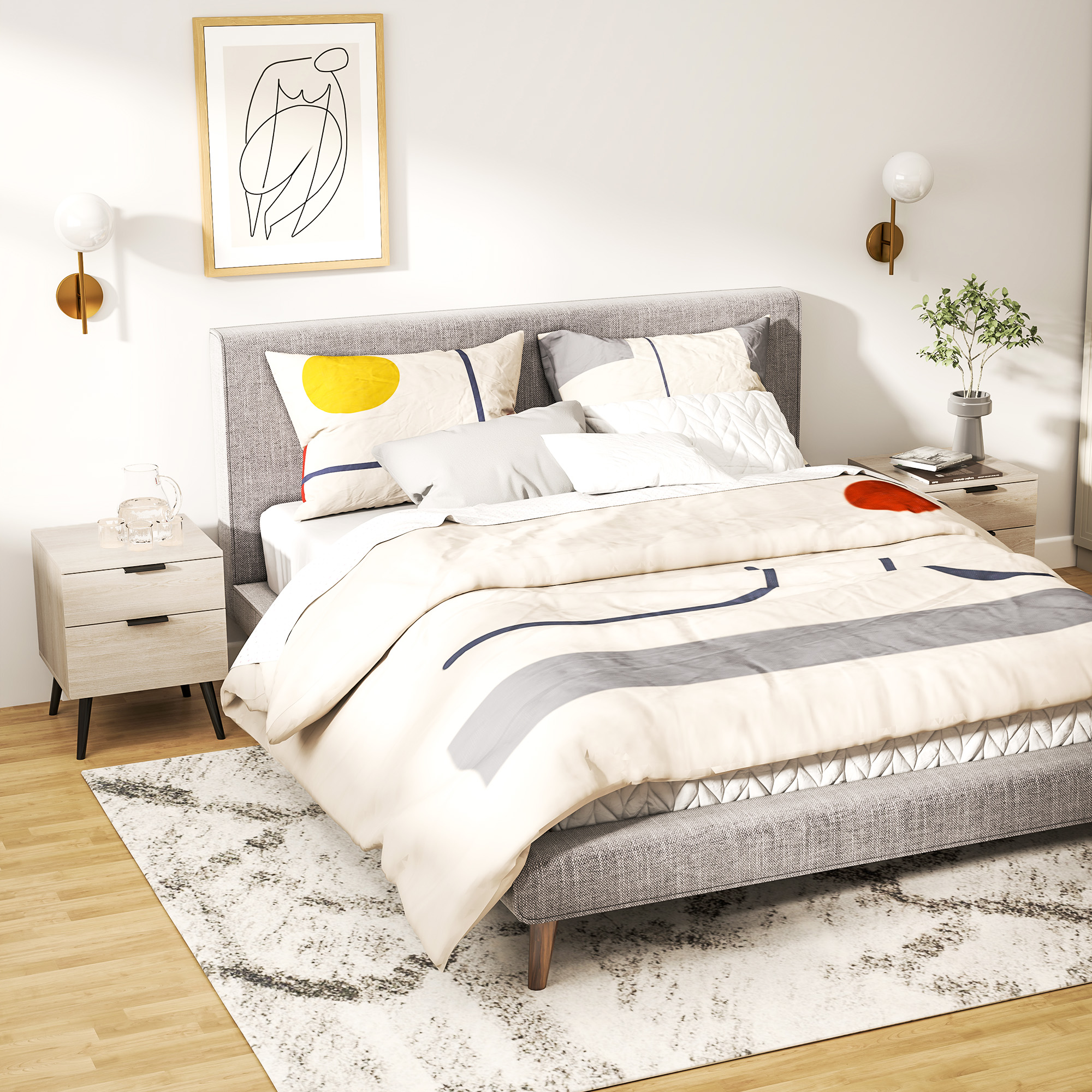 HOMCOM Set mit 2 Nachttischen Nachttisch moderner skandinavischer Stil mit zweistufigem Schubladen 40 x 40 x 50 cm Eiche