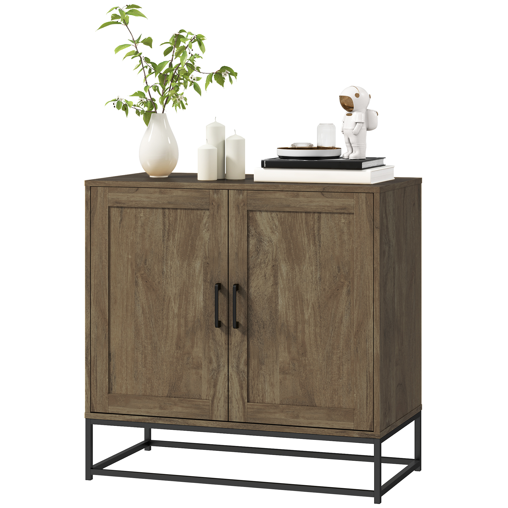 HOMCOM Sideboard Aufbewahrungsschrank 2 Türen mit in der Höhe verstellbarem Regal 80B x 40T x 78H cm, Naturholz