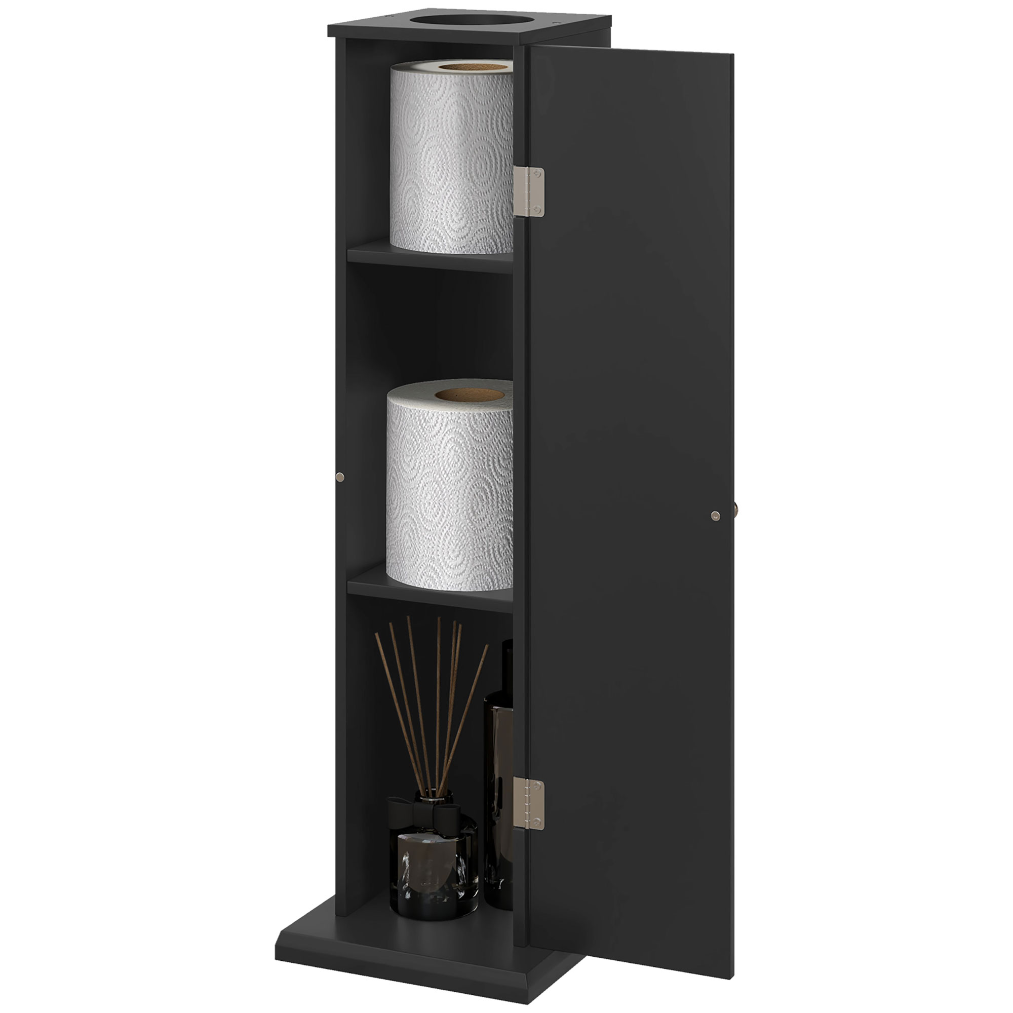 HOMCOM Toilettenpapierhalter Badezimmermöbel 3 Ebenen und Toilettenpapierausgang, für kleine Räume, Schwarz