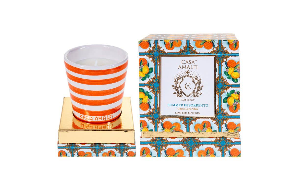 Summer in Sorrento �C Hand-Painted Ceramic Candle | Citrus & Floral (200g)