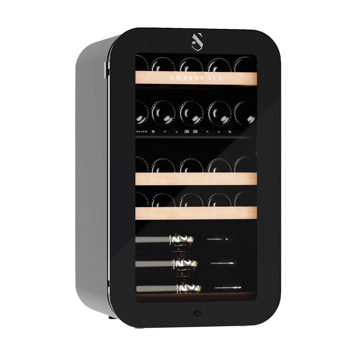 Weinkühlschrank WLB-120DF-BLACK. 2-Zonen Weinkühlschrank, 83cm (H), 26 Flaschen
