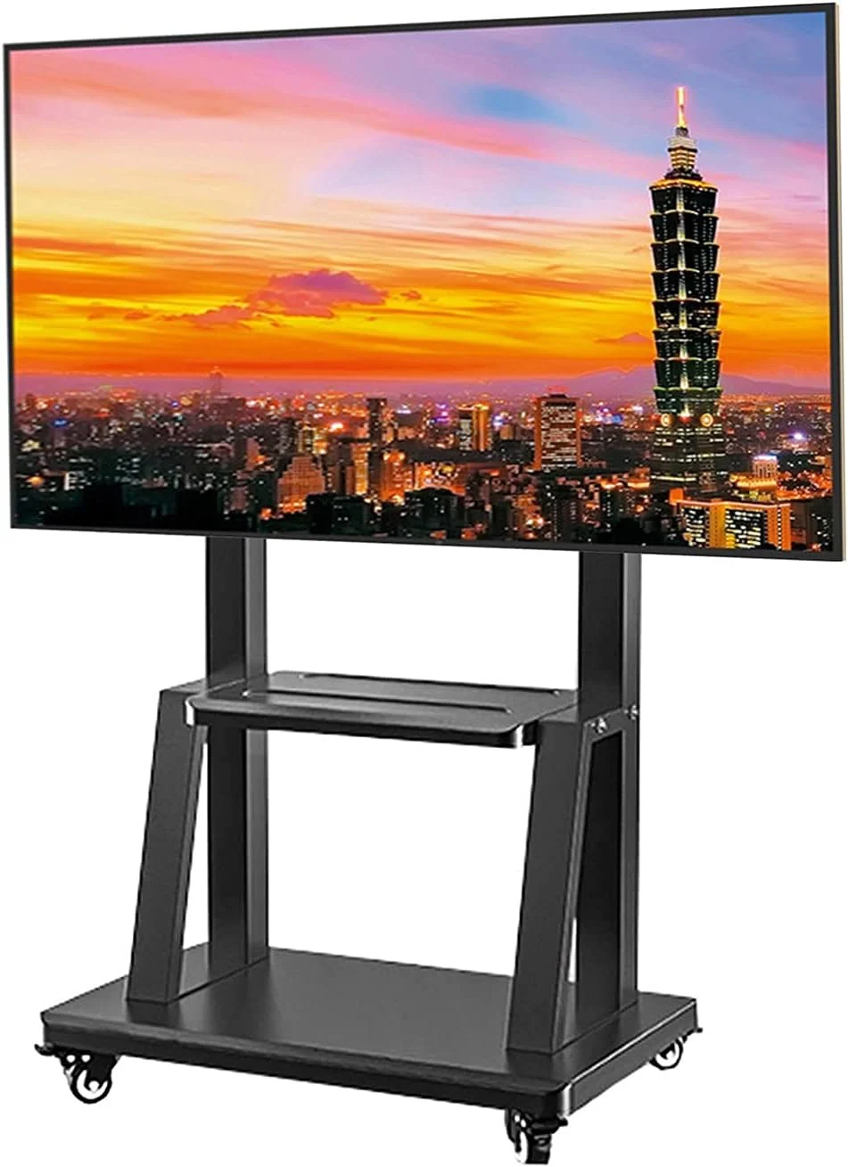 FBSHAD Fernseher, 120 kg, Schwarz, TV-Stand TV Steht Heft Duty TV Cart mit Rädern, rollender Boden für 32-70-Zoll-LCD-Flachbildschirm Outdoor