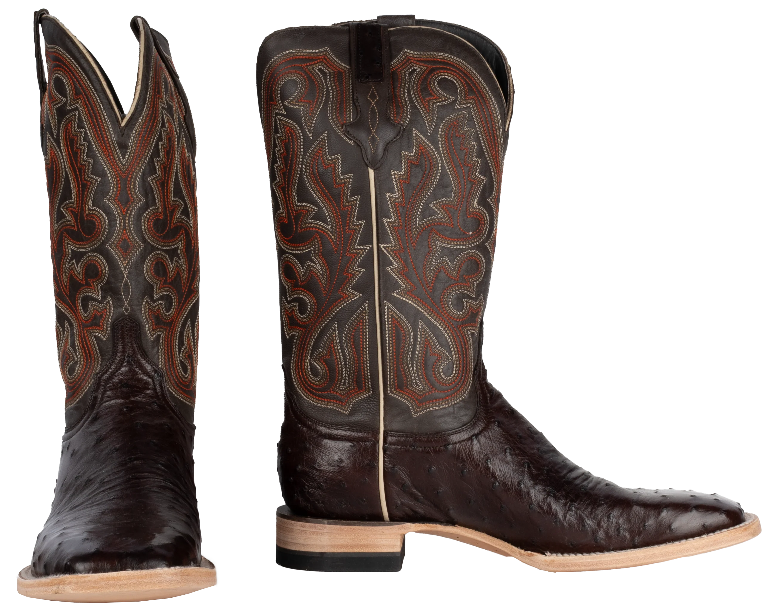 Full Quill Ostrich Nicotine - Square Toe