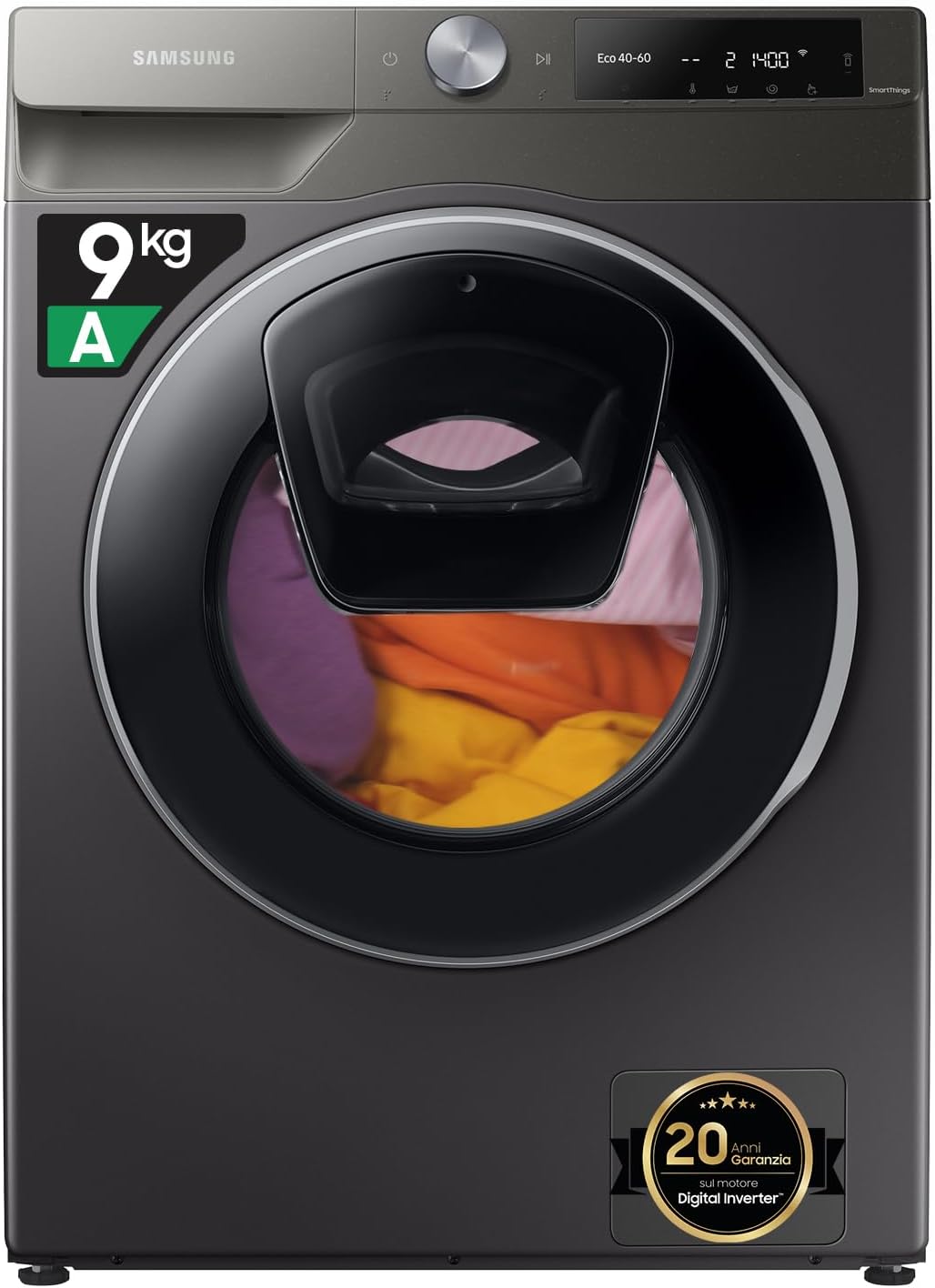 Samsung Lavatrice AI control Addwash WW90T684DLN/S3, Libera installazione, 9 Kg, 1400 RPM, WiFi, Ecodosatore, Vapore, Carica Frontale, 60l x 85h x 55p cm, Nero