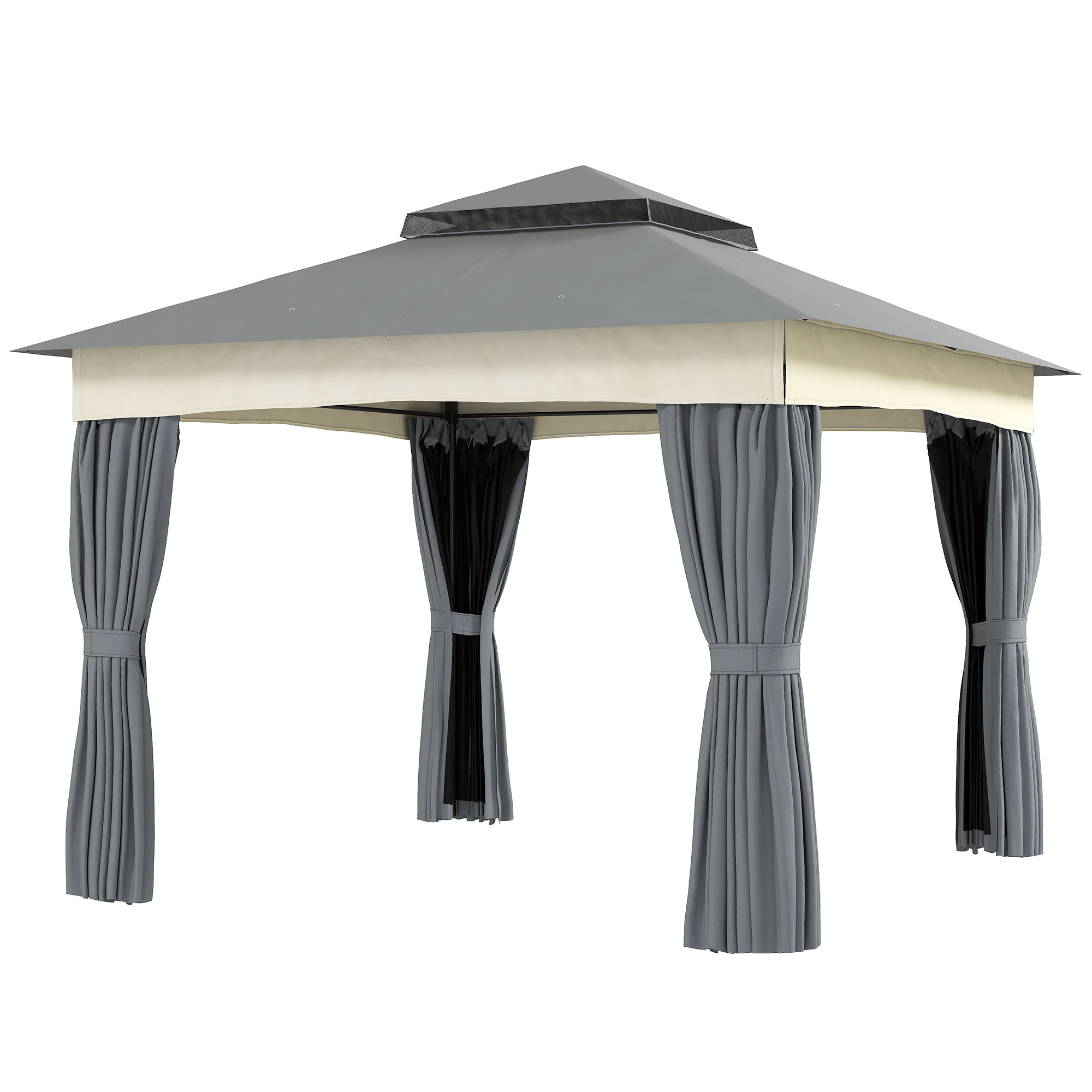 Outsunny Pavillon mit Doppeldach, 3x3 m Wasserabweisend Stabil Winterfest Gartenpavillon aus Metall Dunkelgrau