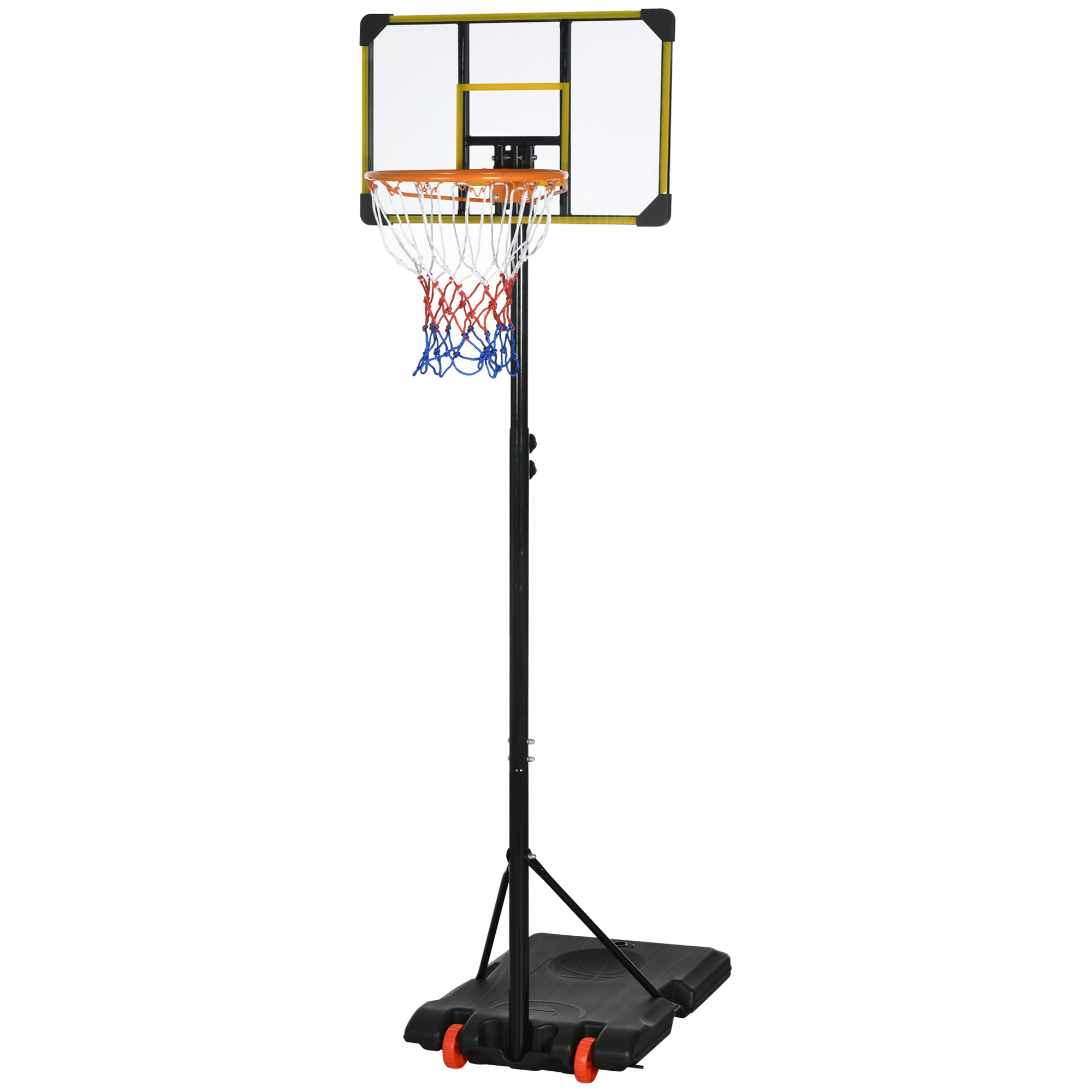SPORTNOW Basketballkorb für Erwachsene, Höhenverstellbar 2,1-2,4 m, Räder und befüllbare Basis, Gelb