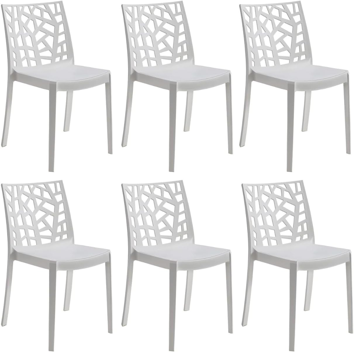 GLOUPIE Set 6 Sedie Matrix In Polipropilene Bianco, 55x47x82 Cm,Peso 4 Kg,Per Interno Ed Esterno,Made In Italy,Impilabili