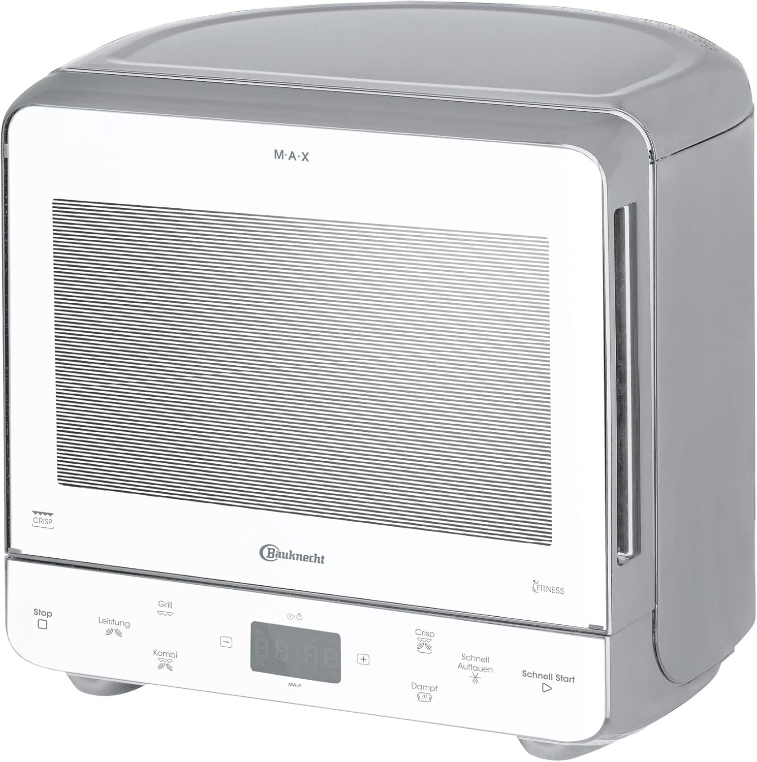 Bauknecht MW 39 WSL / Kombination Grill und Mikrowelle / Crisp Funktion / 700 W / 13 L Garraum / Super-Kompakt Design / Dampfgarfunktion / Schnellauftau-Funktion, Weiß/Silber