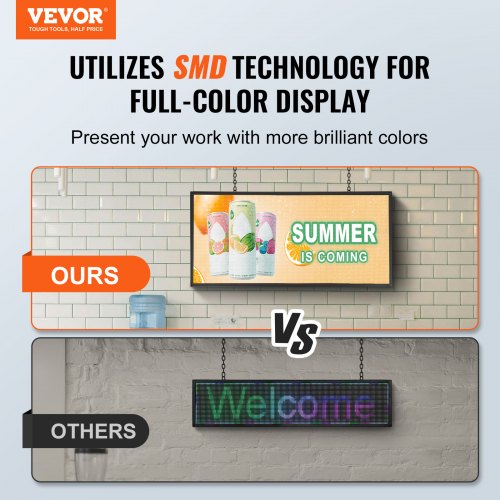 VEVOR Programmierbares LED-Schild, P5 Vollfarb-LED-Scrolling-Panel, DIY-Anzeigetafel mit Benutzerdefiniertem Textanimationsmuster, WIFI-USB-Steuerung, Nachrichten-Ladenschild 67 x 35 cm