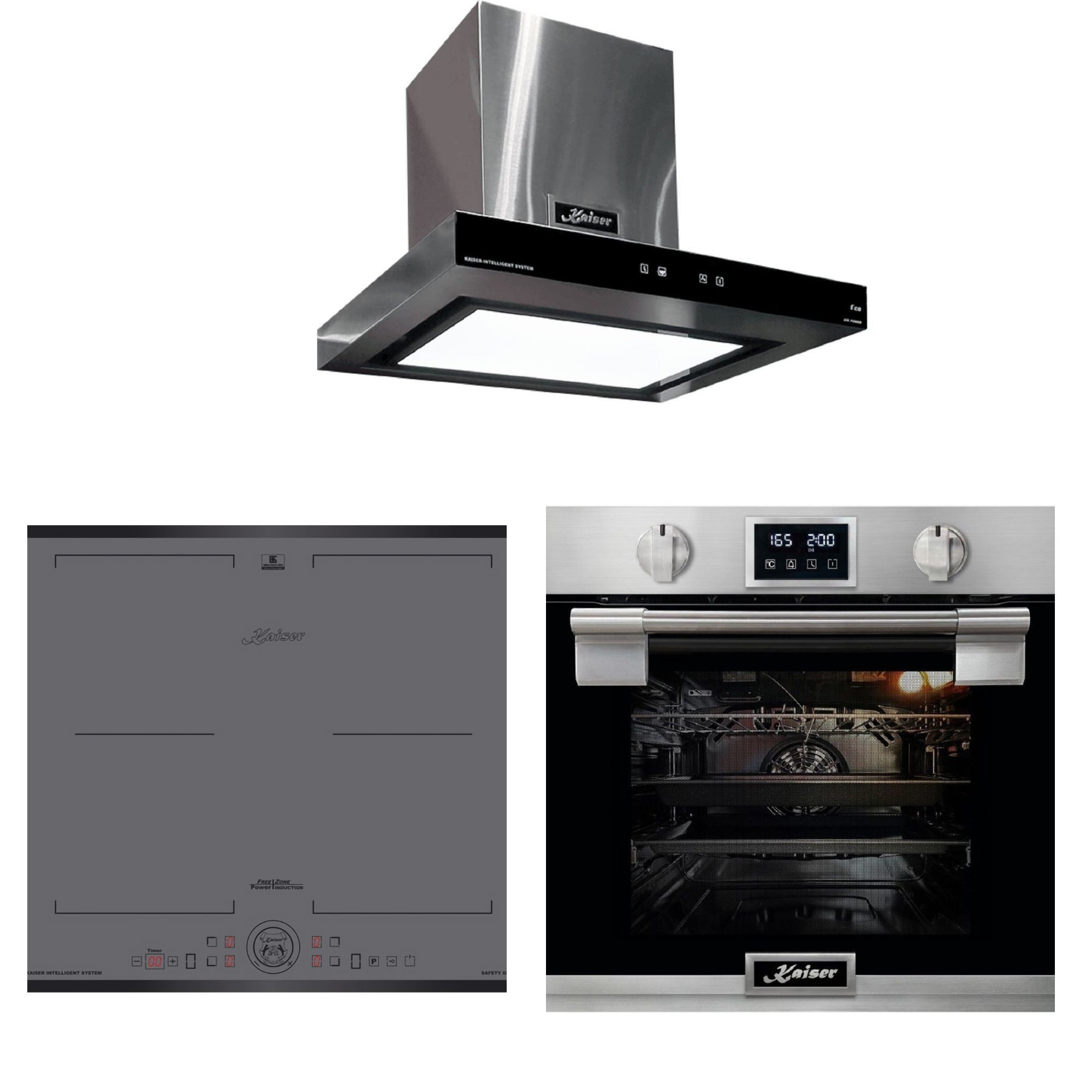 Backofen-Set Pyrolyse Backofen,79L,11 Funktionen+ Induktionskochfeld 60 cm+Dunstabzugshaube 60 cm, 750 m³/h EH 6337+ KCT 6730 FIG+AT 6433 Eco
