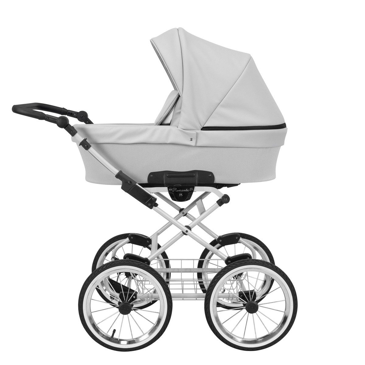 Kombi-Kinderwagen Romantic 2 in1 Öko-Leder Kinderwagen mit AIR WHEEELS und grauem Rahmen