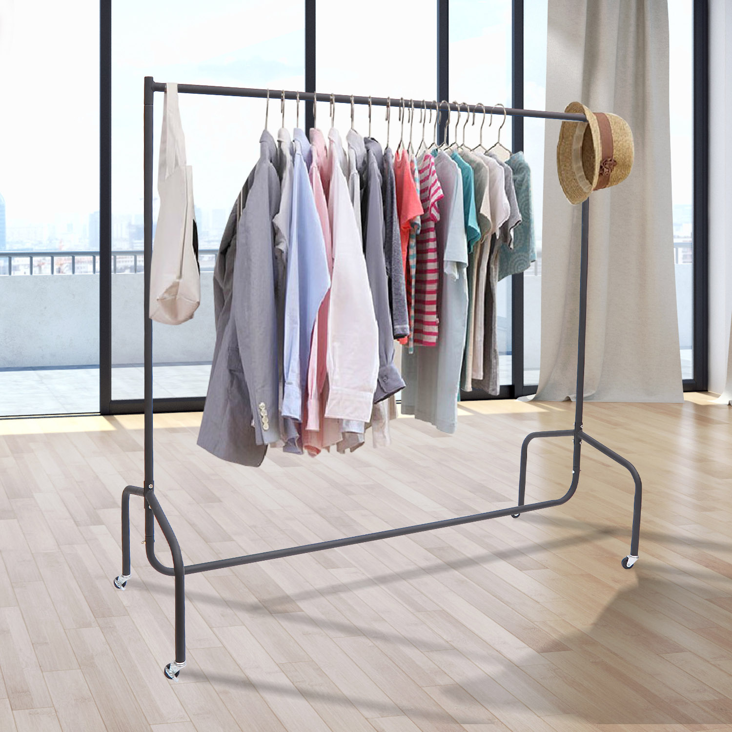 HOMCOM Metall Kleiderständer Kleiderwagen Rollgarderobe Garderobenständer 180x60x150 cm