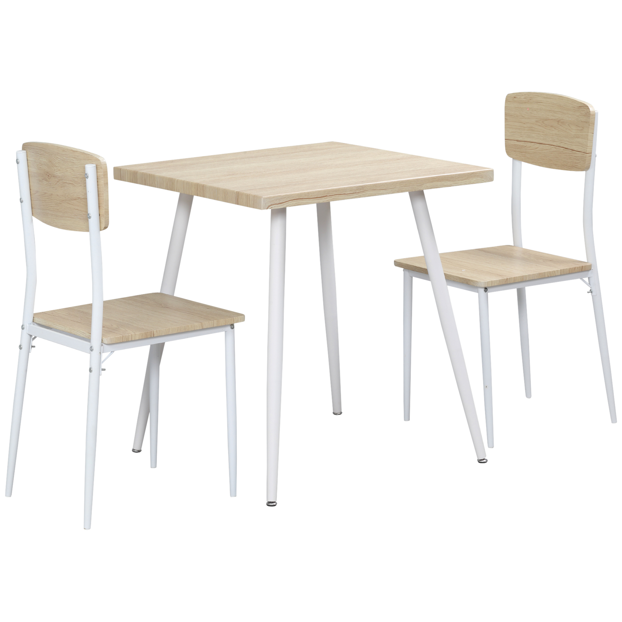 HOMCOM 3-teilige Essgruppe Esstisch mit 2 Stühlen Esszimmergruppe mit Metallgestell Sitzgruppe für Esszimmer, Küche Nautr+Weiß