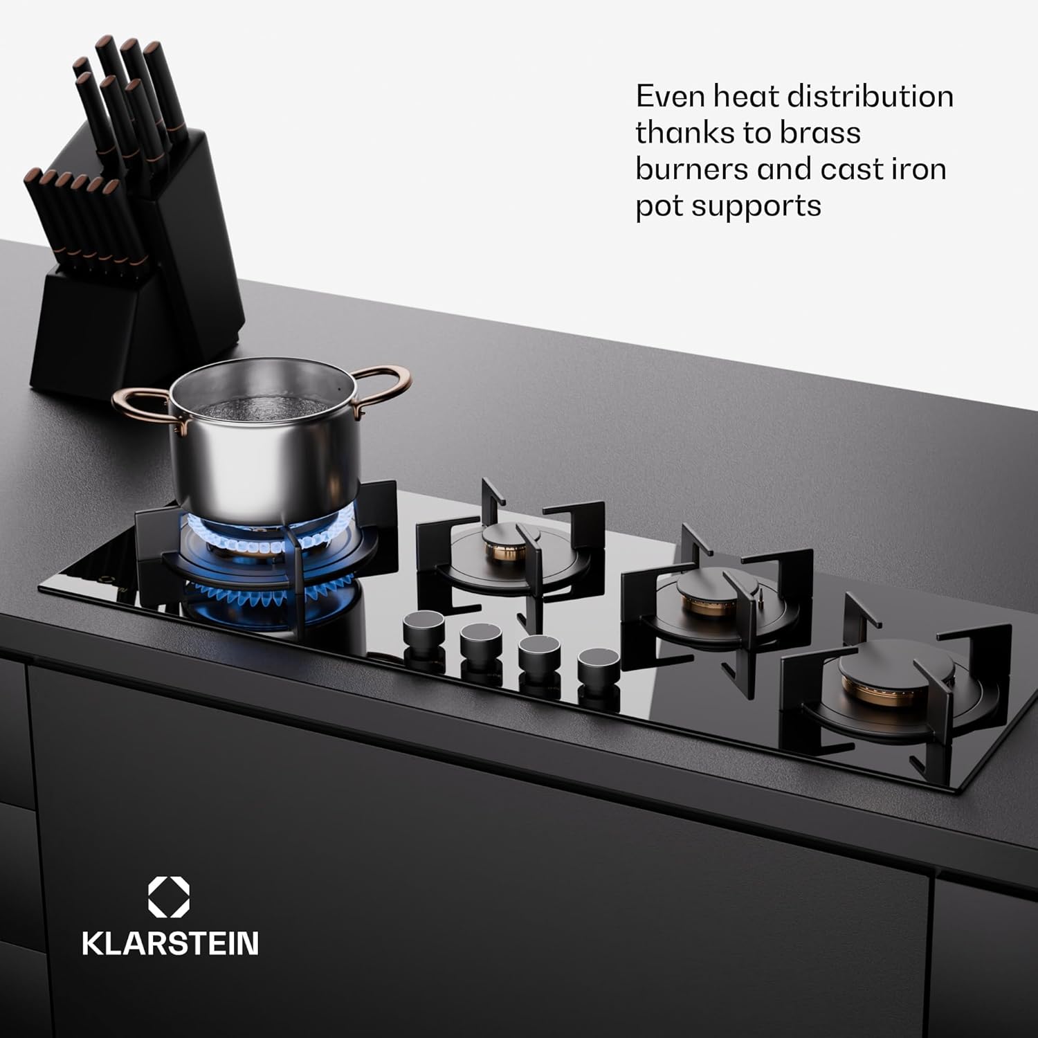 Klarstein Gasherd, Gaskochfeld 5 Flammen, Einbau-Gaskocher für Zuhause & Wohnmobil, Campingkocher mit Glasplatte, Gasherd für Propan- und Erdgas, Edelstahl Gas-Herdplatte Wok Brenner 10400 Watt