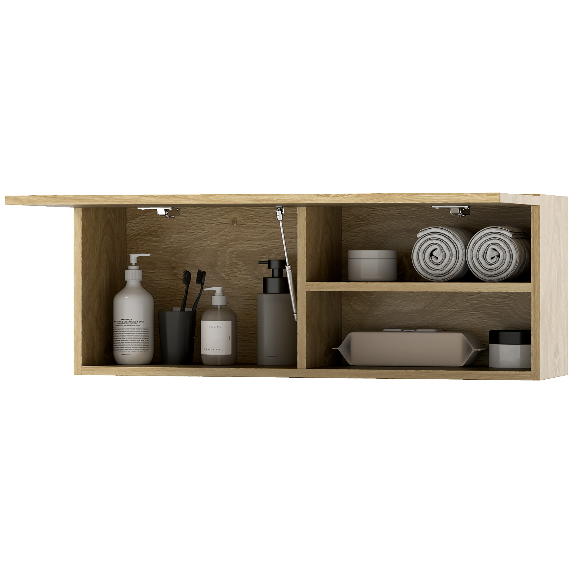 HOMCOM Wandhängeschrank Badezimmer mit Klapptür und Regalen, 80x25x30 cm, Naturholz