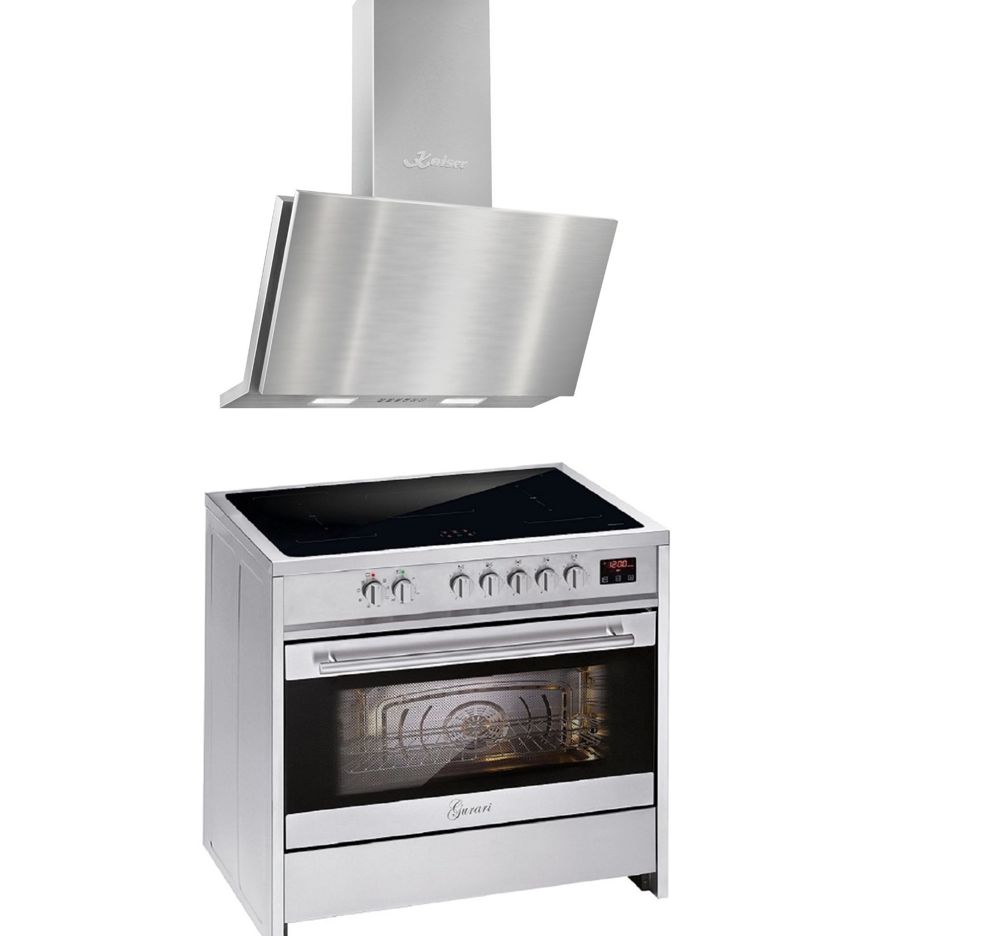 Induktions-Standherd Induktions Standherd 90 cm, FLEX ZONE, Booster, Range Coocker, 121L+Dunstabzugshaube 90 cm, 1250m³/h E 913 X+AT 9455 N