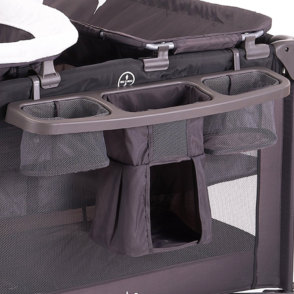Pamo Babe Nursery Center Playard with Bassinet, Changing Table & Toy Bar, Portable Baby Crib with Wheels