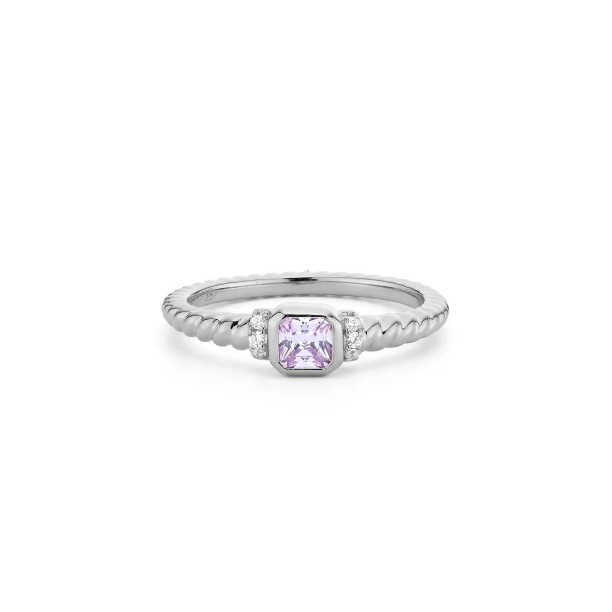 Anello 24Kae in argento rodiato con zircone viola 12439S