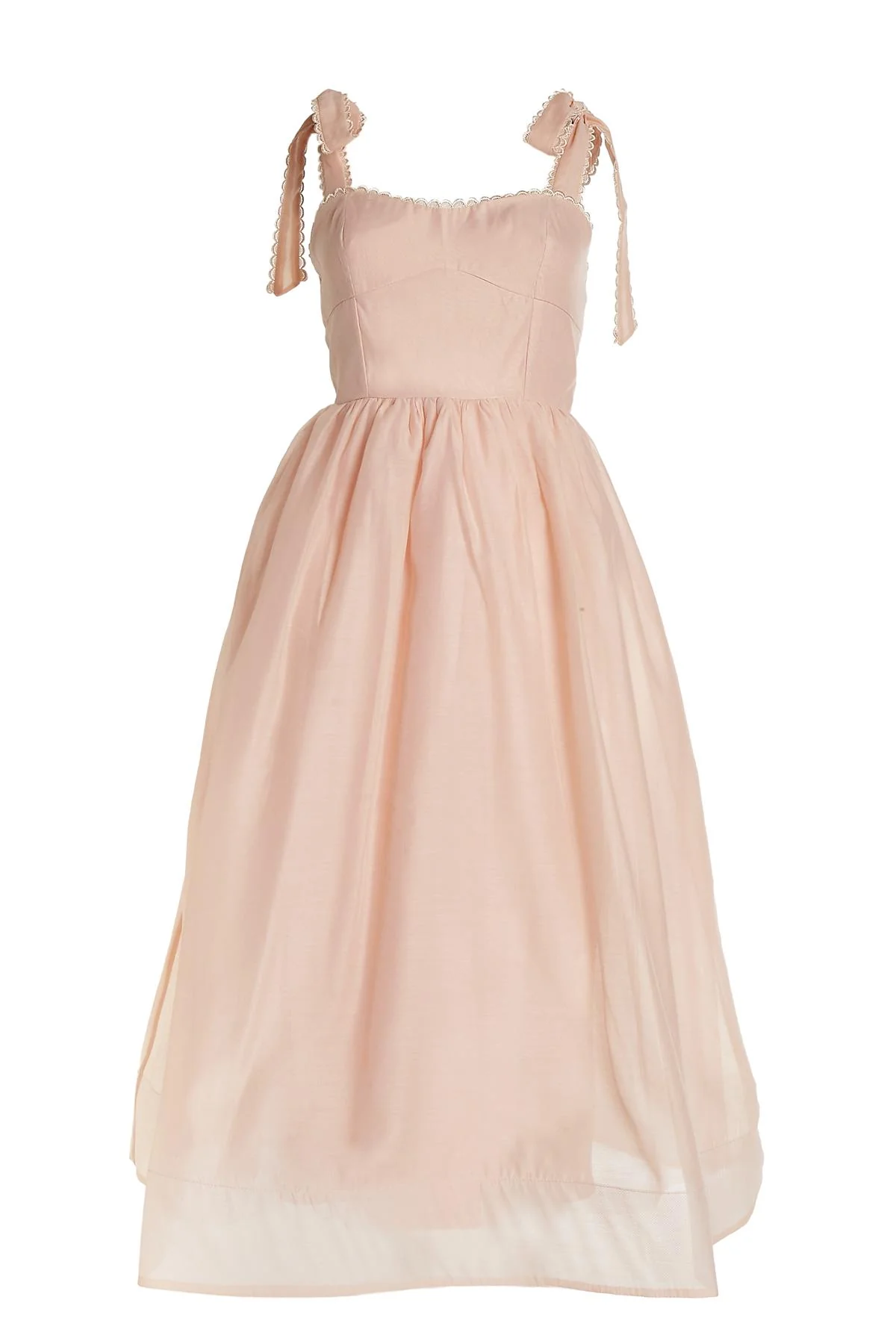 Dusty-Peach Tie-Strap Midi-Dress