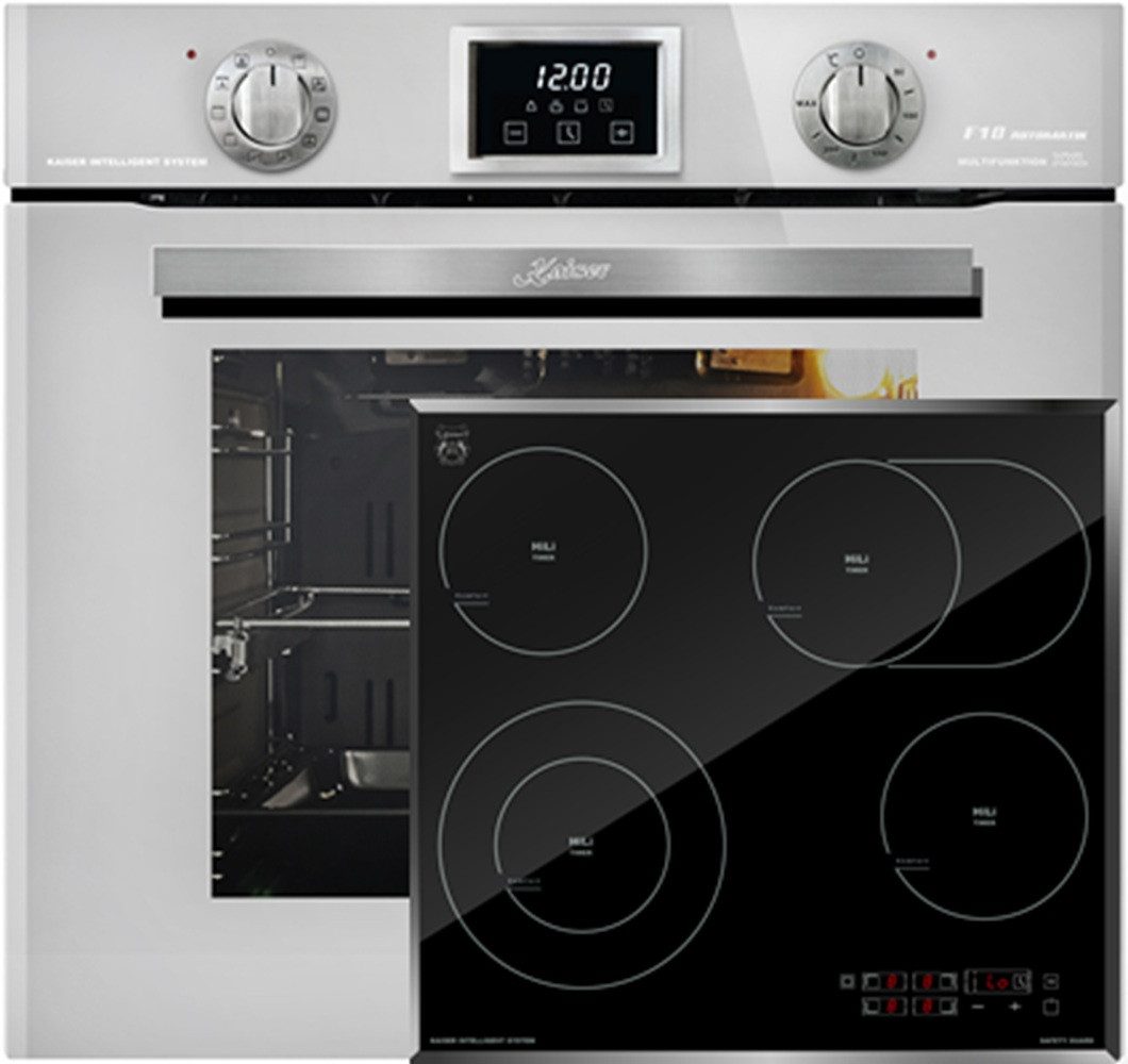 Backofen-Set Herd Set Autark Elektro Backofen, Autark, 79L, Drehspieß, 10 Funktionen mit High Light Glaskeramik Kochfeld 60cm Schwarz glas Facettenschliff-Kanten EH 6326 W+KCT 6115 F