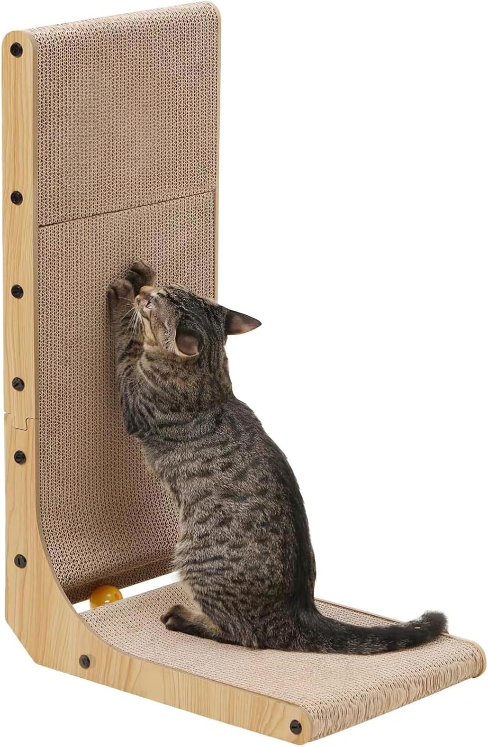 FUKUMARU Scratching Post for Cats, L-Shaped Vertical Scratching Post 68 cm High, Scratching Post with Toy Ball, Scratching Post Mats for Cats Made of High Quality Cardboard for Walls and Corners