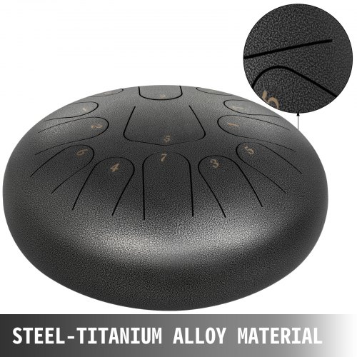 VEVOR Zungentrommel aus Stahl, Hang Drum Instrument 13 Töne, Hang Drum Instrument 30 cm, Percussionsinstrument Pistolenfarbe mit Reisetasche, Musikbuch, Schlägel, Silbrig für Tank Drum Chakra Drum