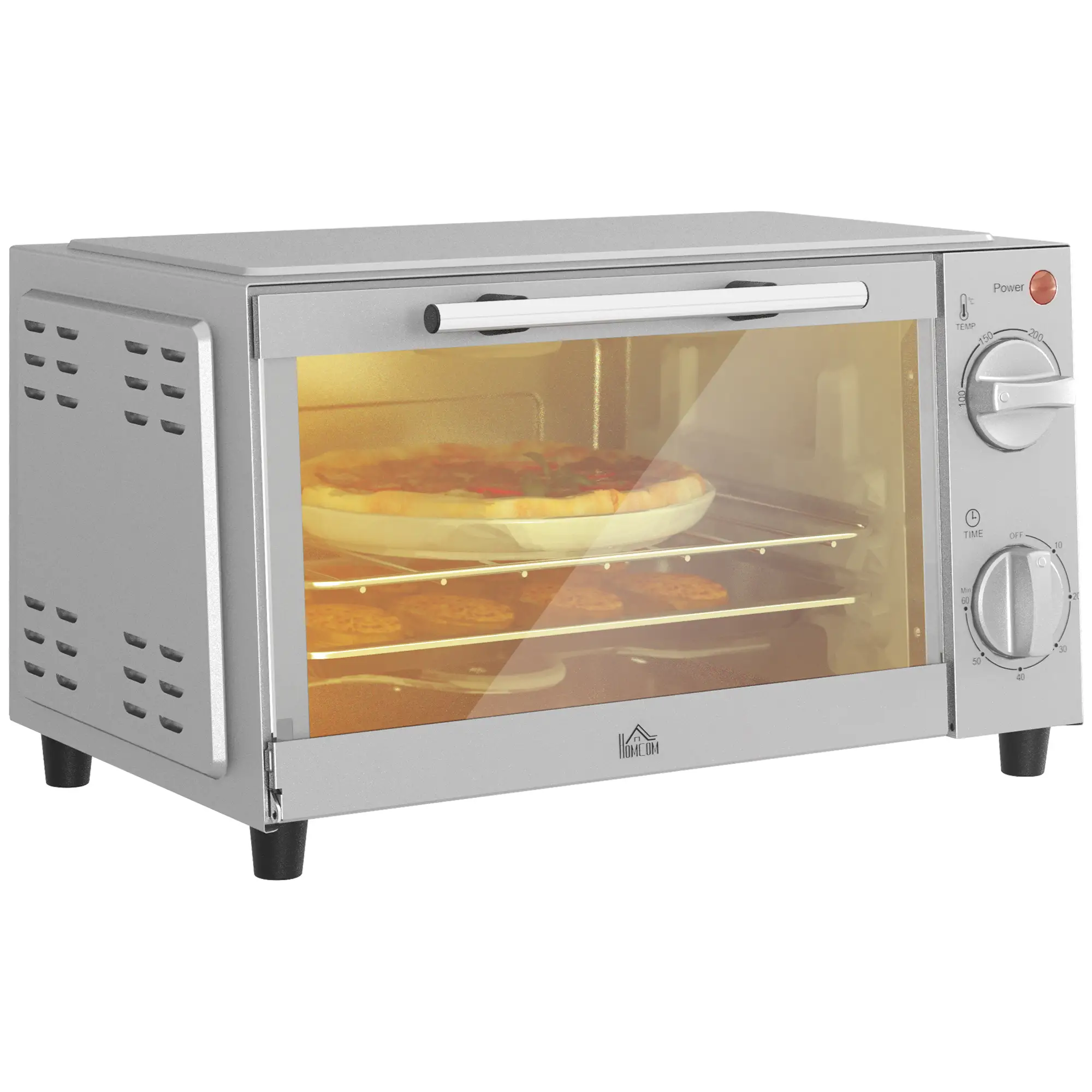HOMCOM Mini-oven elektrisch met timer en kijkvenster RVS