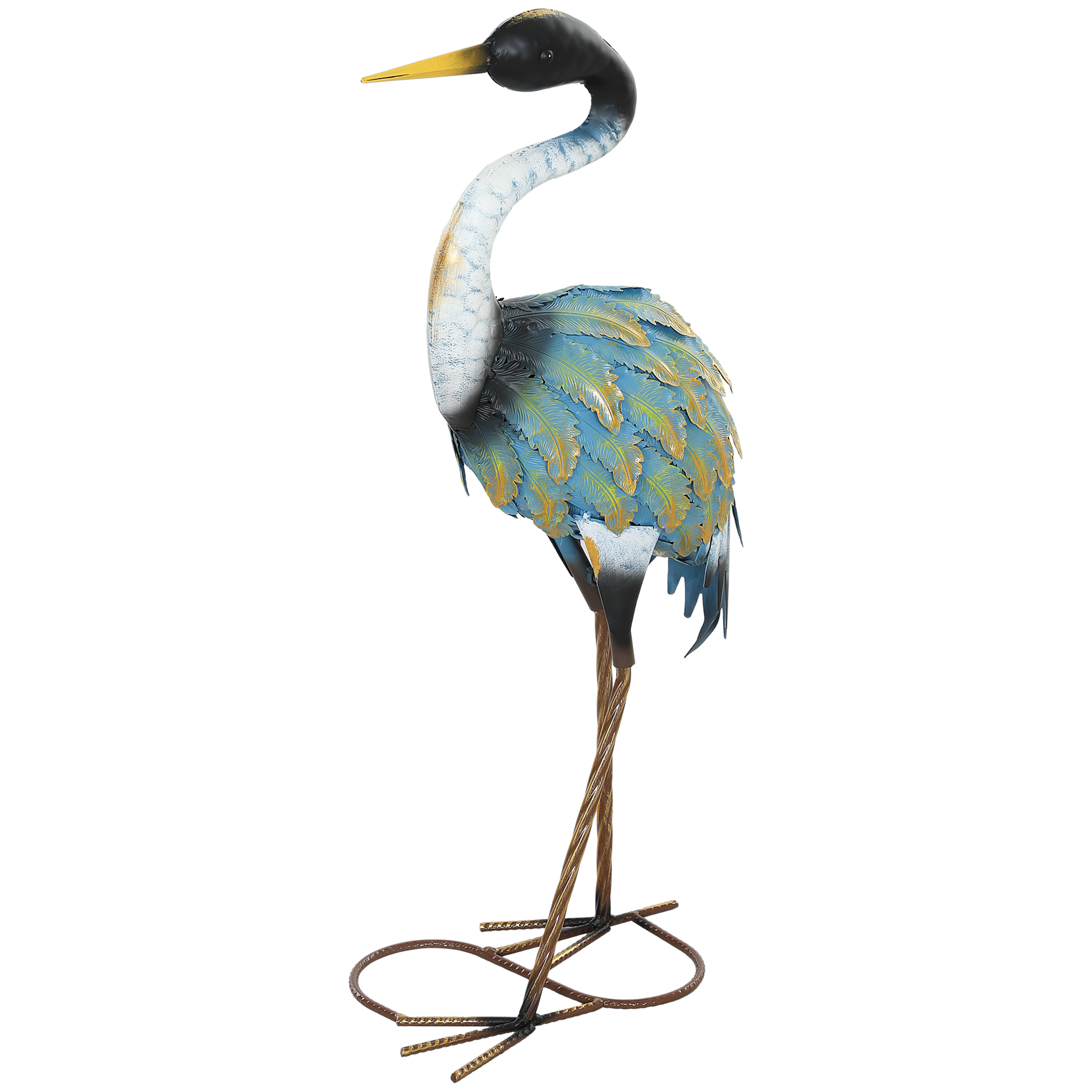 Outsunny Gartenfigur, Reiher-Skulptur aus Metall, Gartendekoration im Freien 63 cm, multicolor