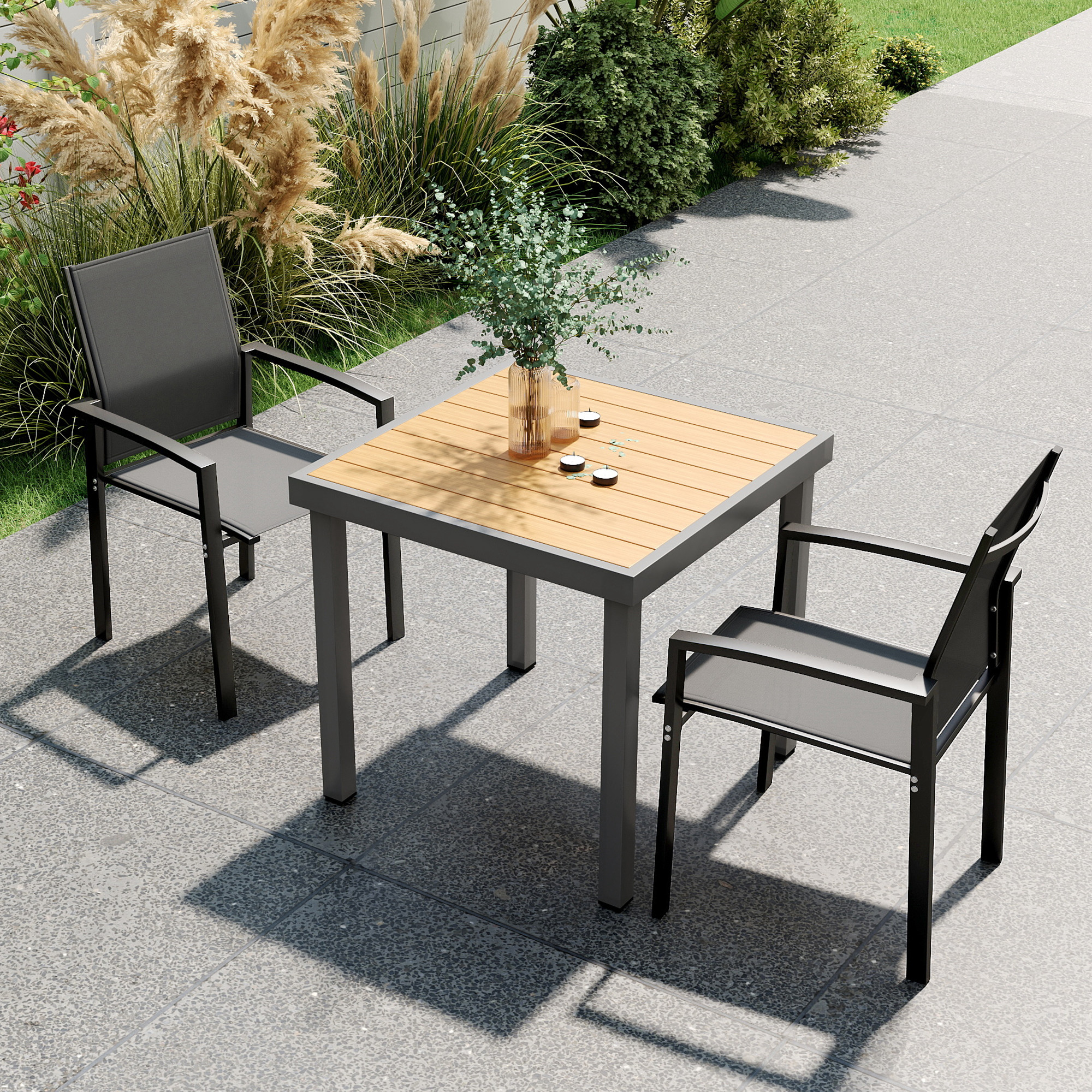 Outsunny Set 2 Gartenstühle Stapelbare mit atmungsaktiver Sitzfläche, aus Aluminium und Textilene, 56x58x89 cm, Dunkelgrau