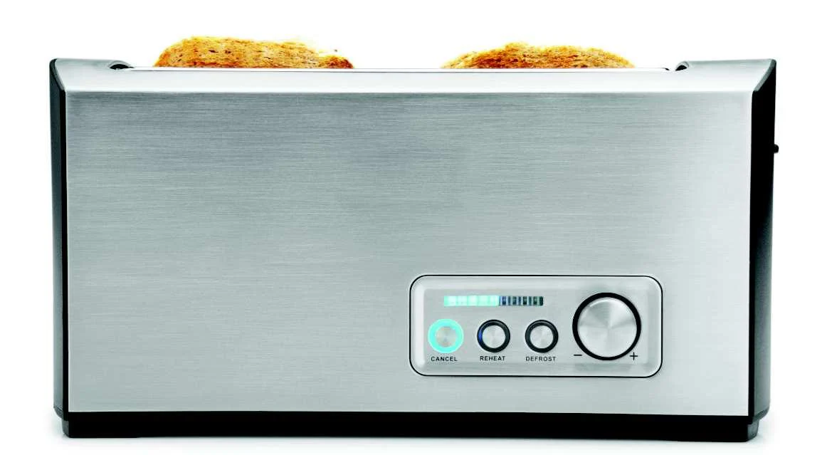 2025 Tostapane doppio a 4 fette, doppio slot lungo 1500 Watt acciaio inox