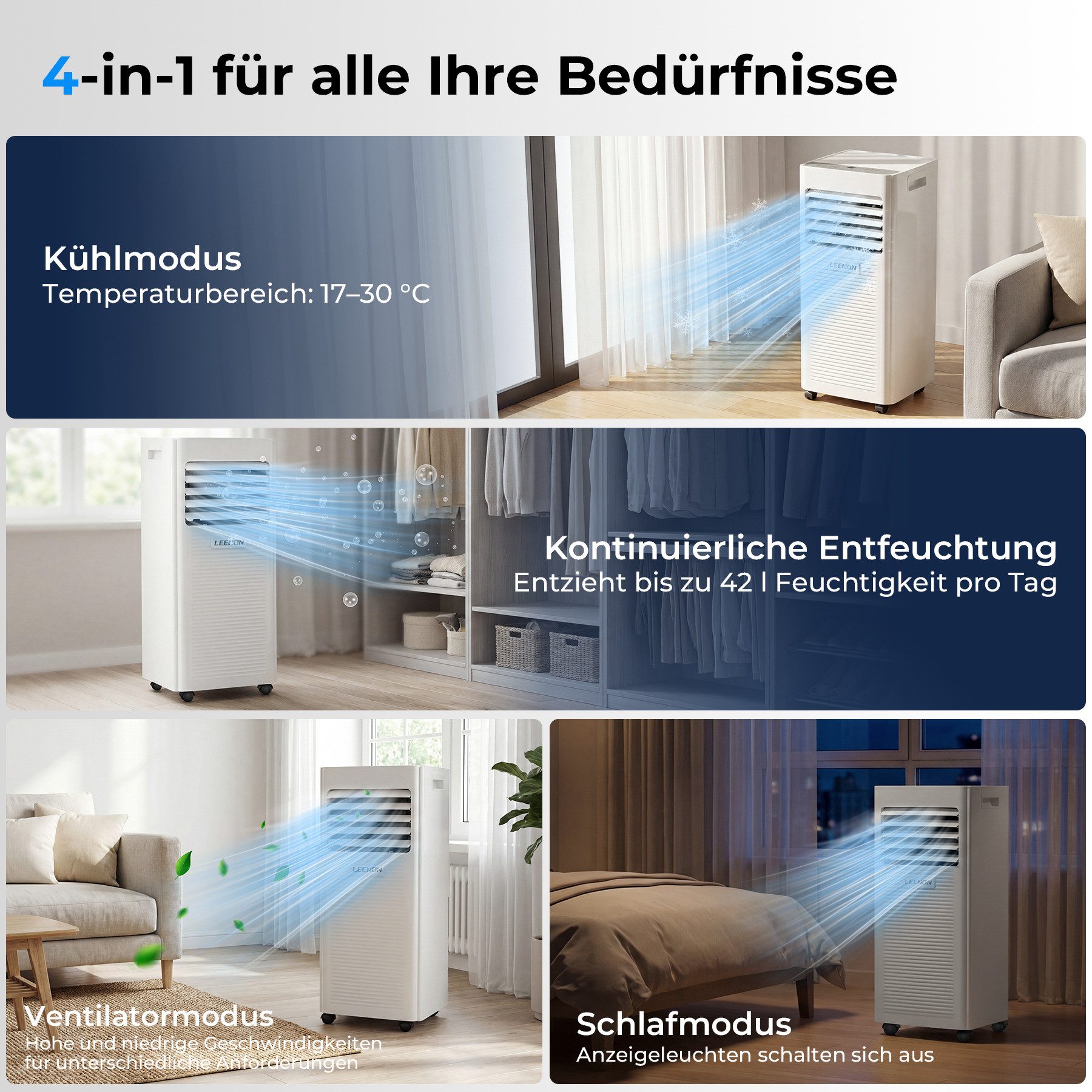 4-in-1-Klimagerät Mobiles klimaanlage,9000 BTU, Kühlgeräte mit Fensterlüftungssatz