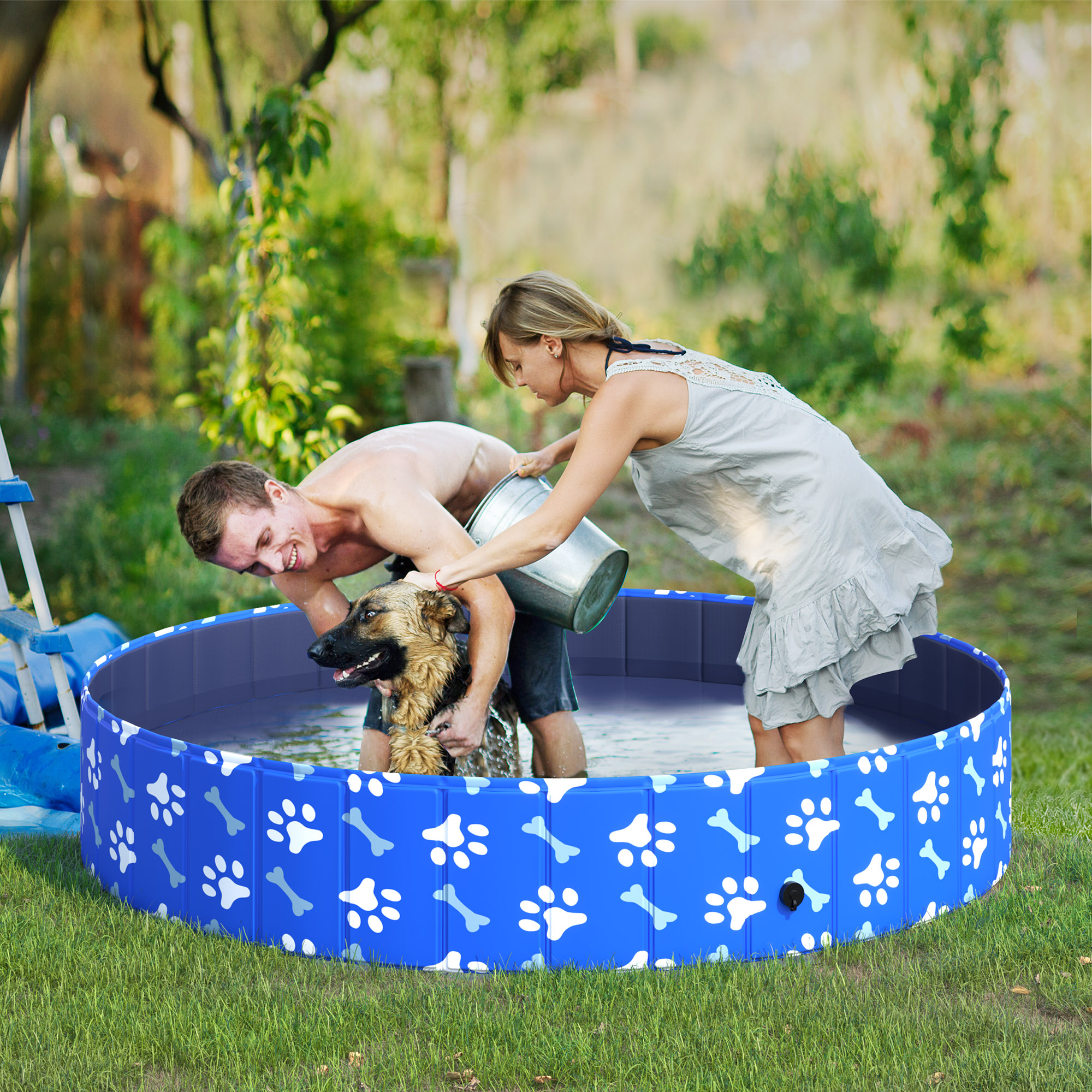 PawHut Hundepool Faltbar Planschbecken für Hunde bis 65 kg Ø160 x 30 cm Rutschfest Hundebadewanne Swimmingpool Schwimmbecken für Hunde und Katzen