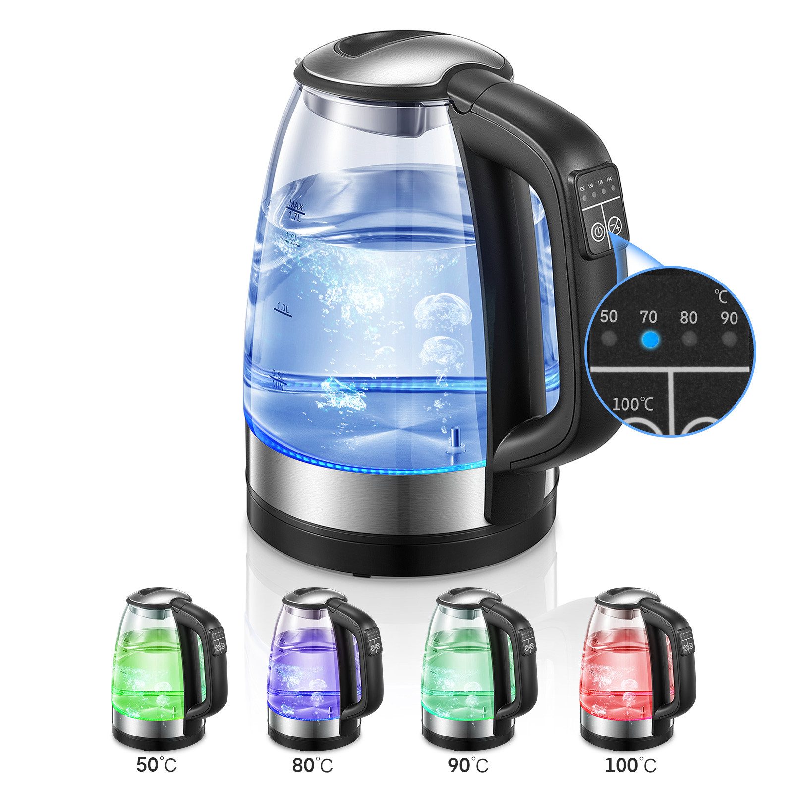 Wasserkocher mit Temperaturregelung von 50 bis 100 °C, BPA-frei
