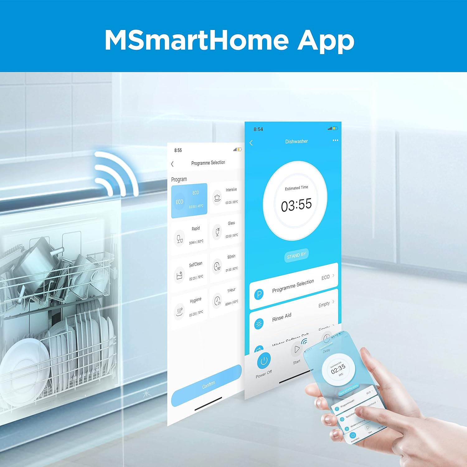 Midea Geschirrspüler Unterbau MDWEU1435XSS-W, 14 Maßgedecke, Spülmaschine 60 cm Teilintegrierbar mit WIFI, Extra Trocknung, 7 Programme, 47dB, 0-24h Startzeitverzögerung, Inox