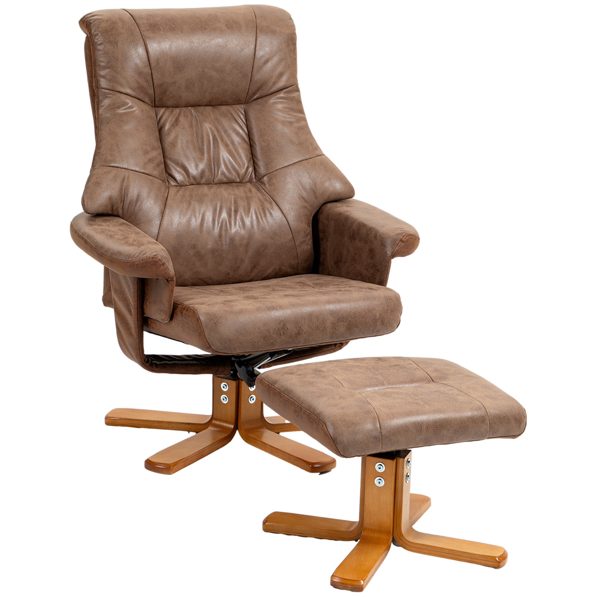 HOMCOM Relaxsessel mit Hocker, 360° drehbar, 135° neigbar, atmungsaktiver Bezug, 78 x 82,5 x 109 cm, braun