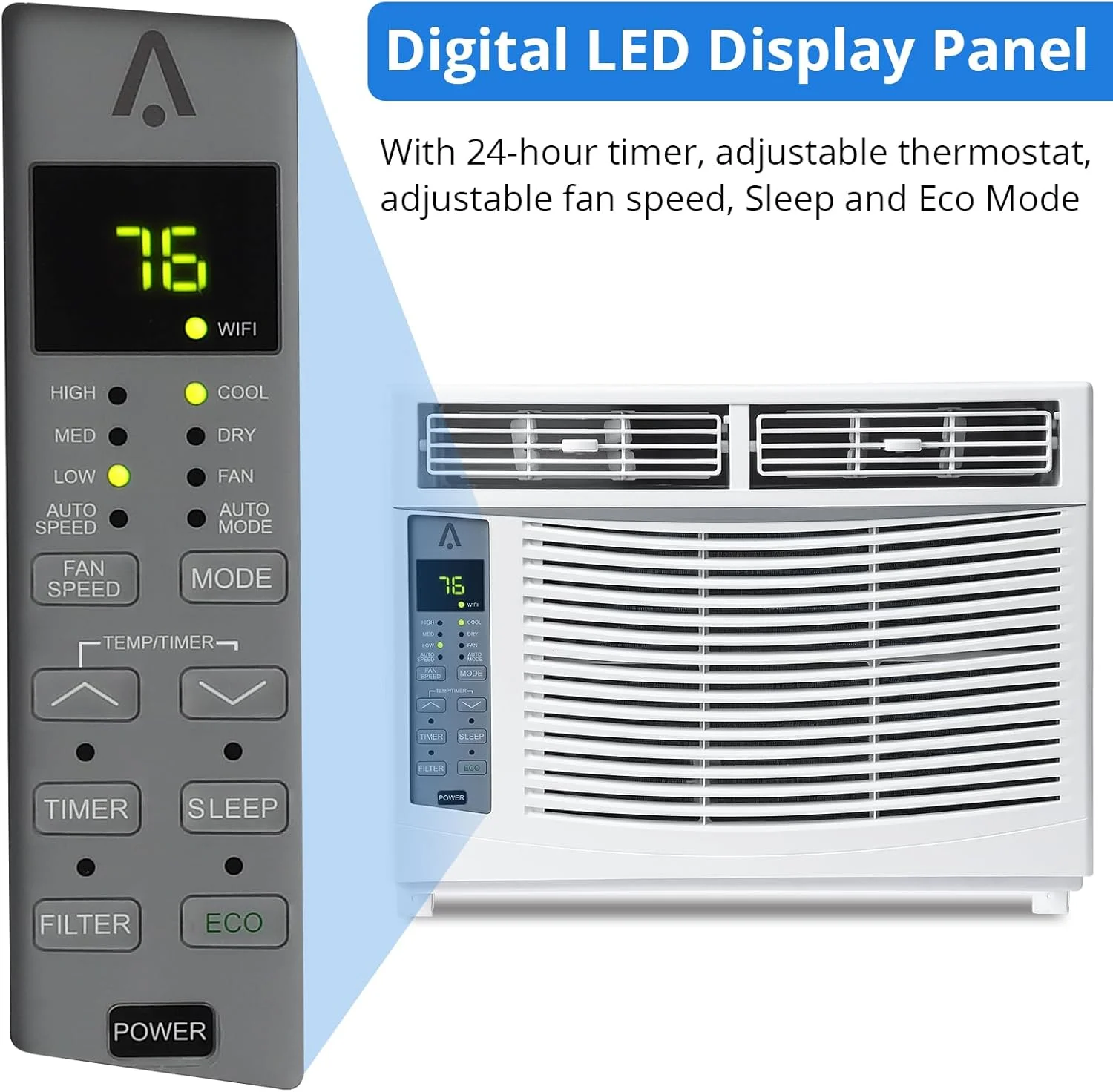 GAOMON Smart 6000 BTU Window Air Conditioner �C WiFi-Enabled AC with Remote & App Control, Timer, Sleep Mode, Easy Install Kit, Cools Rooms Up to 350 Sq. Ft, 115V, White