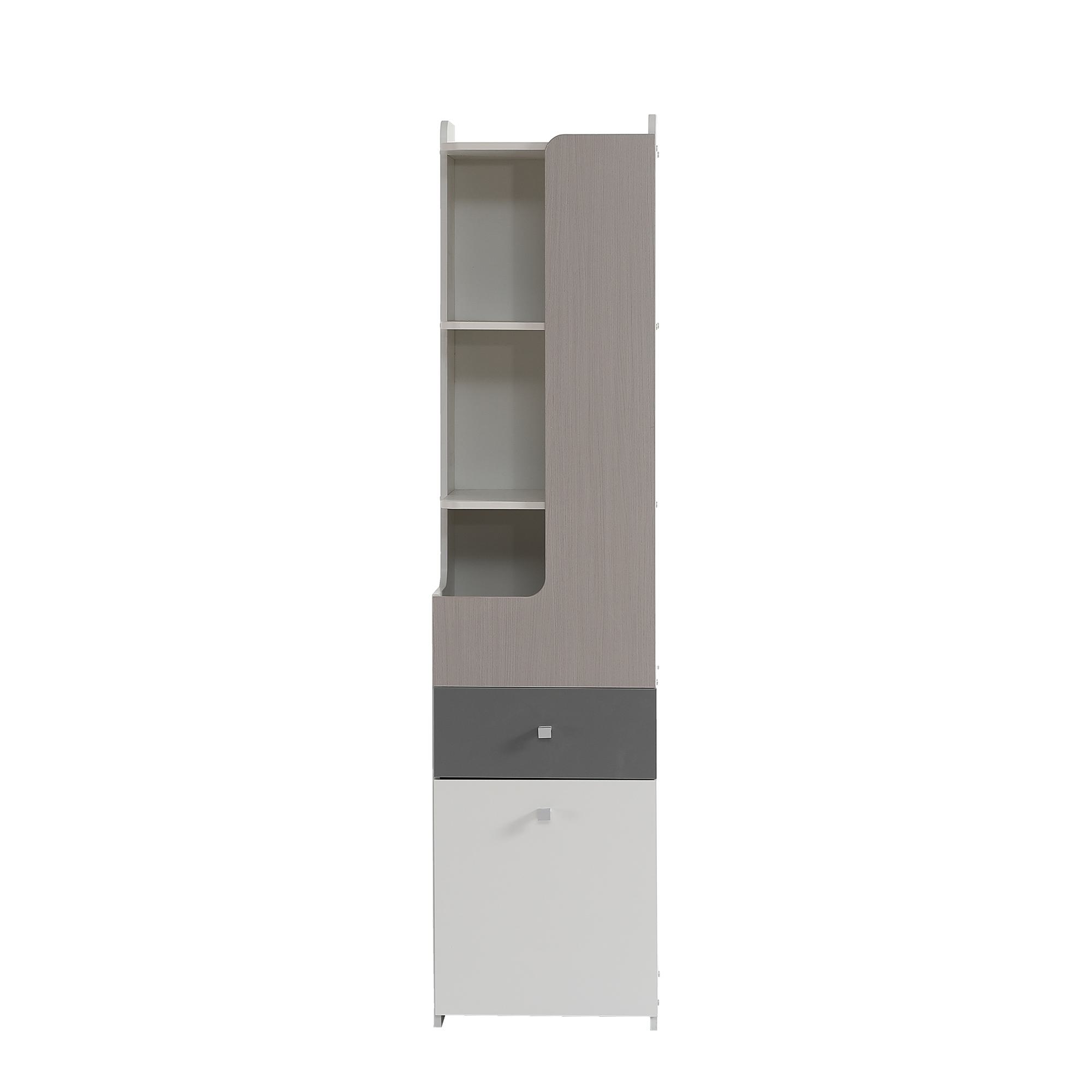 Hohes Bücherregal für Teenager, mit L-förmiger Tür, Schublade und reichlich Stauraum, 45×40×184 cm, Weiß