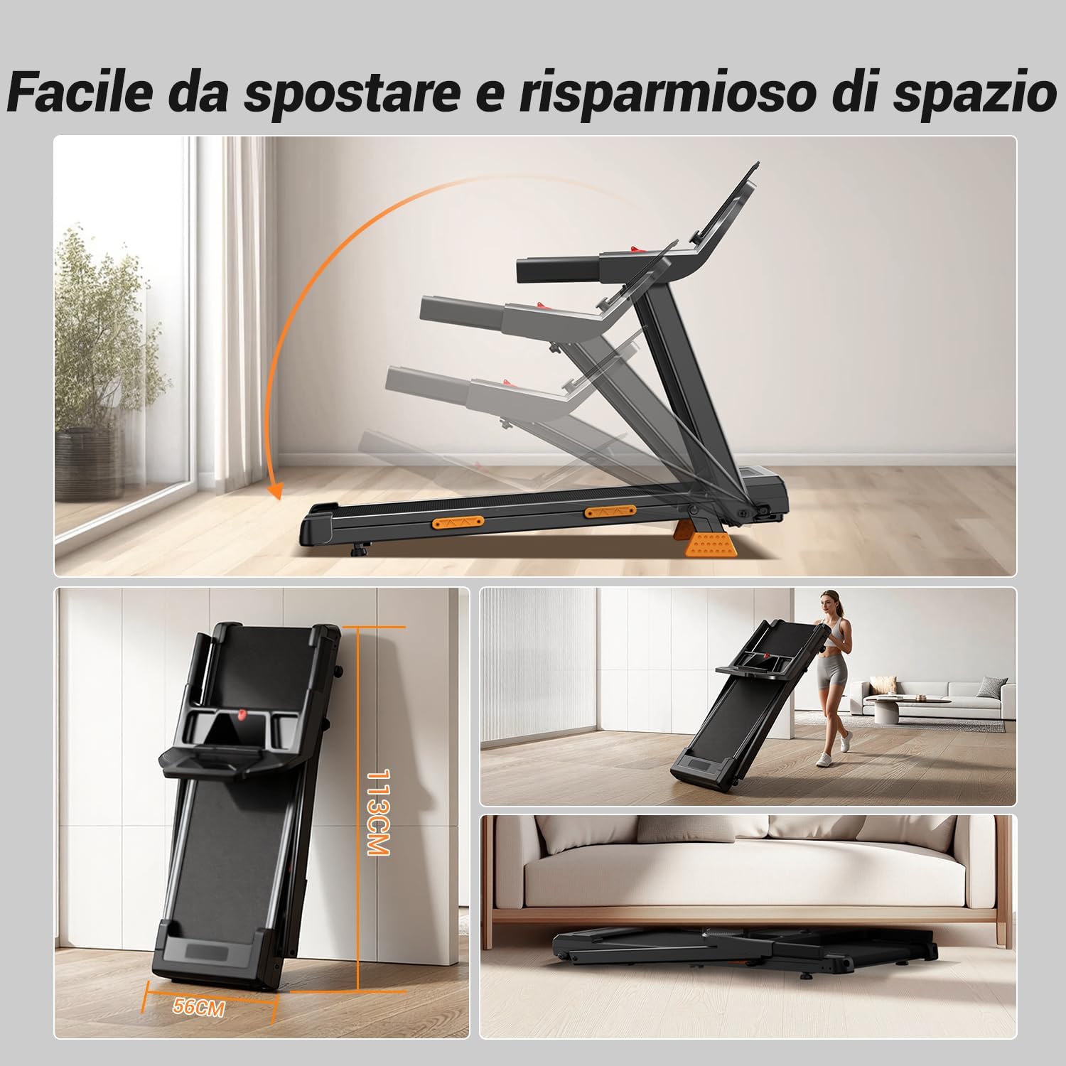 LONTEK Tapis Roulant Salvaspazio con Inclinazione 15%