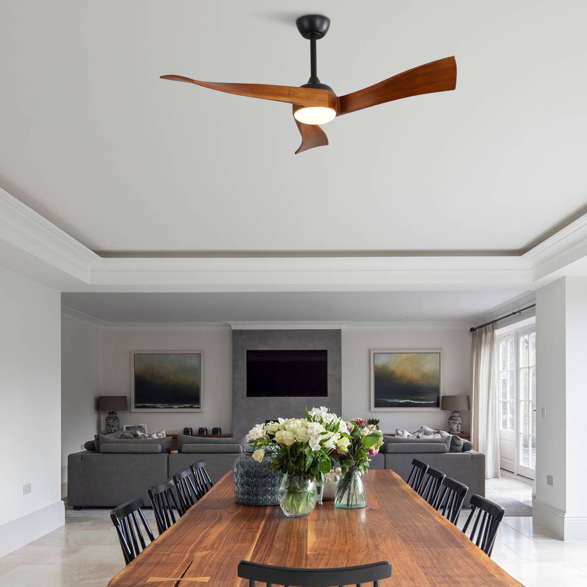 Deckenventilator mit LED Licht, Leiser DC-Motor, 3 Massivholzflügel,Ø 132 cm (52 Zoll)