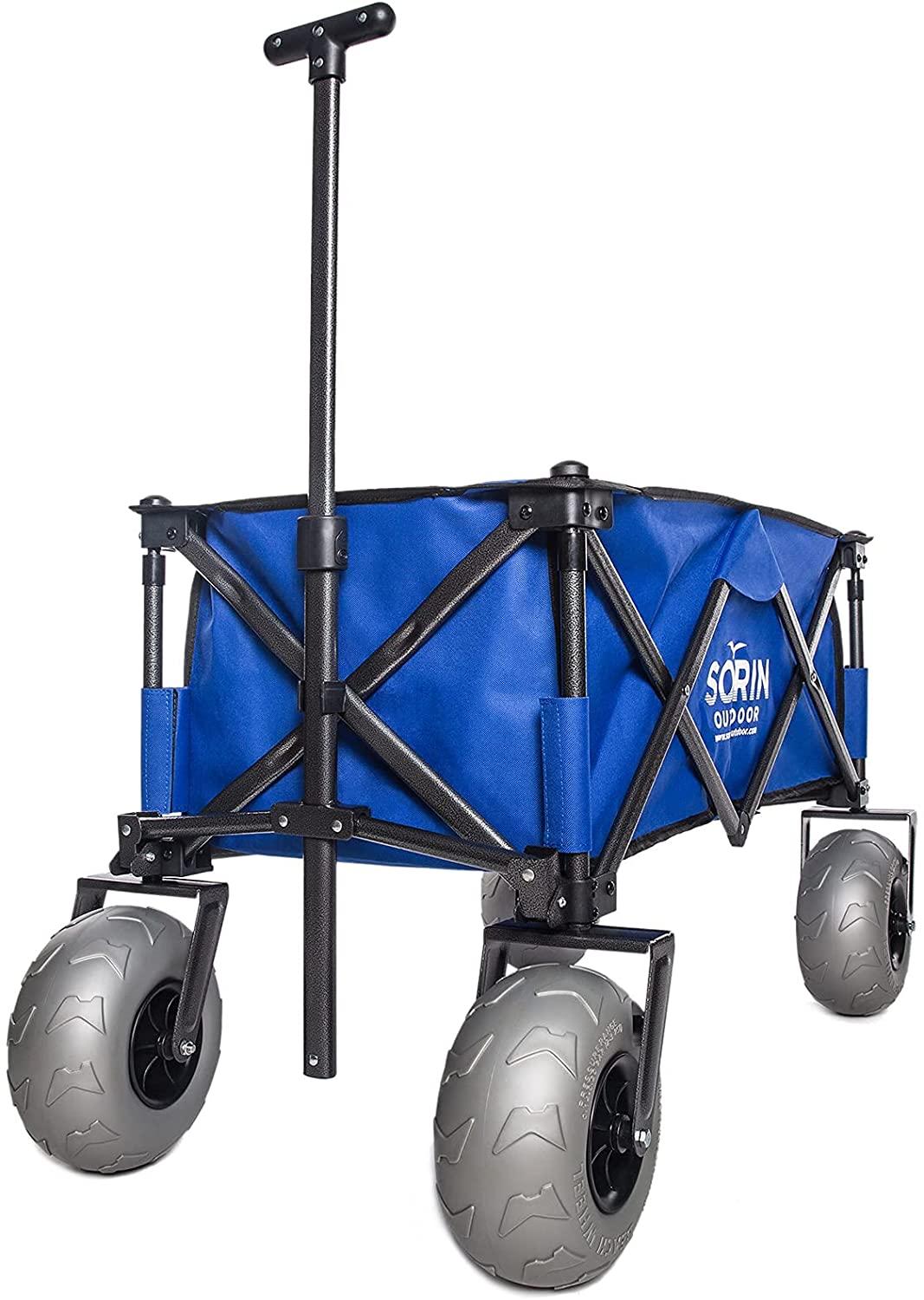 Carrello da spiaggia pieghevole Sorin Outdoor Heavy Duty con ruote a palloncino per sabbia, giardino, campeggio, spiaggia, con pneumatici a palloncino, carrello per spiaggia con ruote grandi e pneumatici gonfiabili